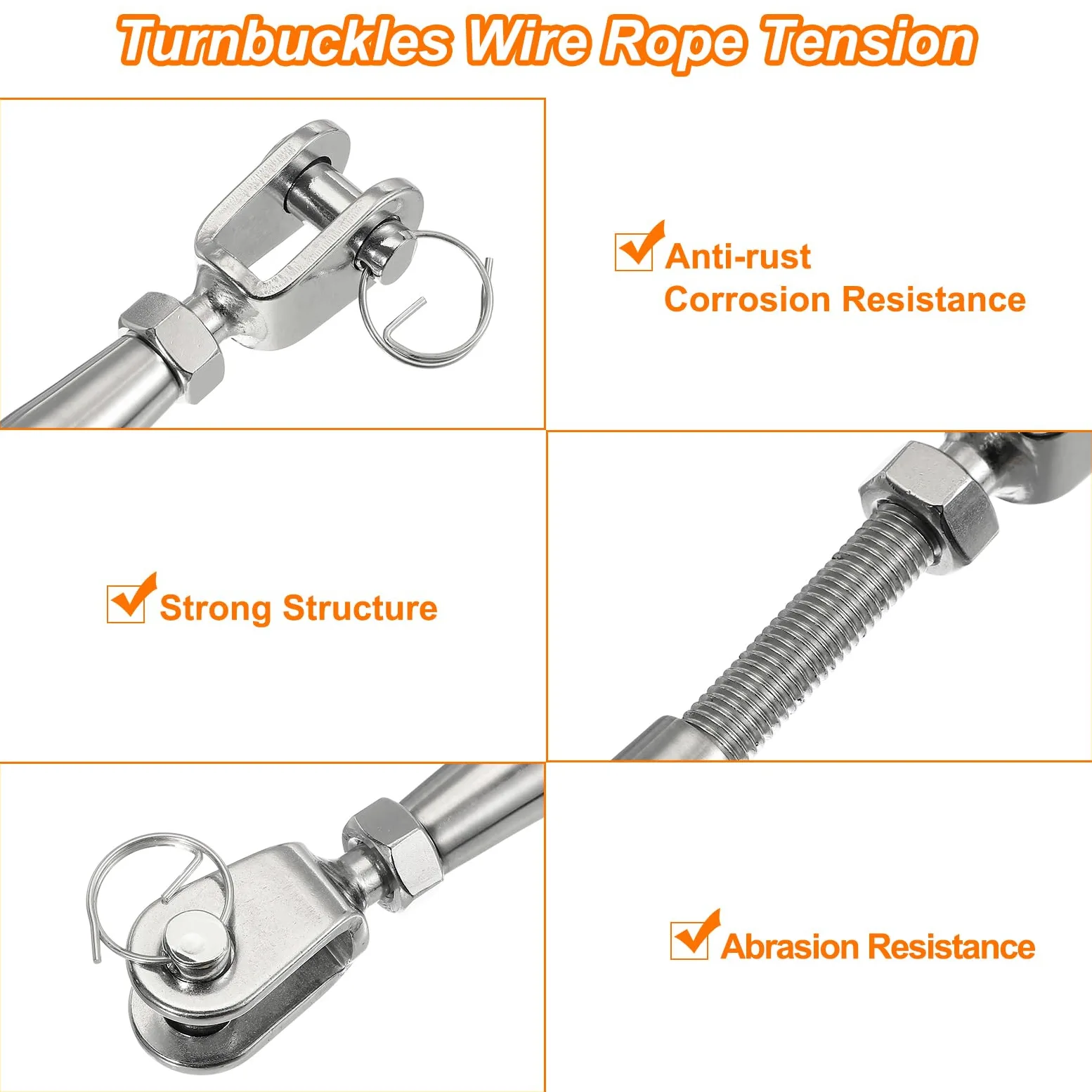 QUARKZMAN 2 Piezas M16(5/8") Tensor De Cable De Cuerda De Alambre con Cuerpo Cerrado Y Ojo Y Ojo, Tensor Ajustable De Acero Inoxidable para Vela, Límite De Carga De Trabajo De 5300Lbs