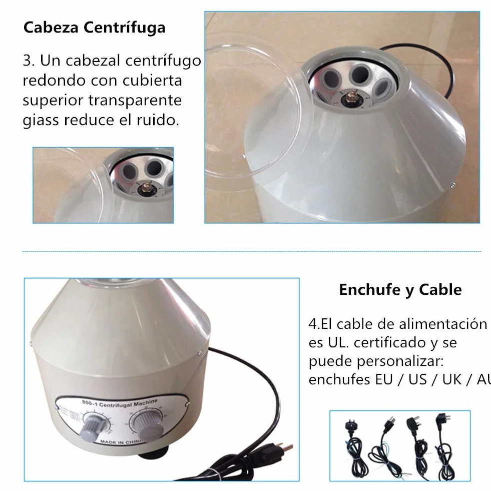 Centrífuga de Laboratorio Eléctrico de Escritorio 0-4000 rpm Temporizador 0-60min con Tubos 6x20ml Enchufe EU