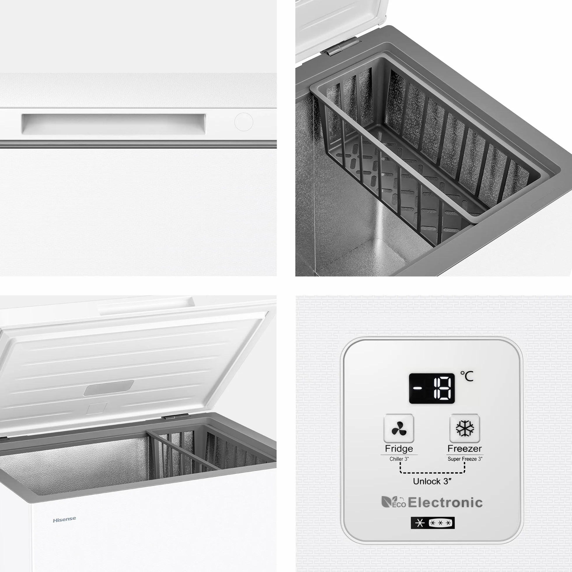 Hisense Arcón Congelador Horizontal 198L 86cm Congelación 360° Congelador Convertible Control Electrónico Temperatura Freezer Protect Blanco
