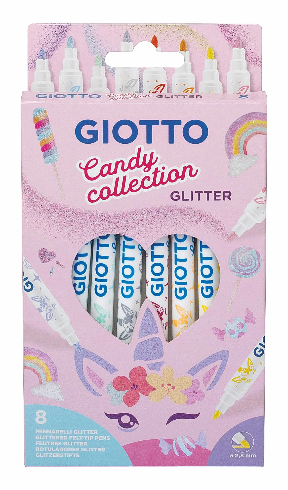 Giotto Turbo Glitter Candy Collection Rotuladores Fibra Tinta Purpurina 8 Unidades