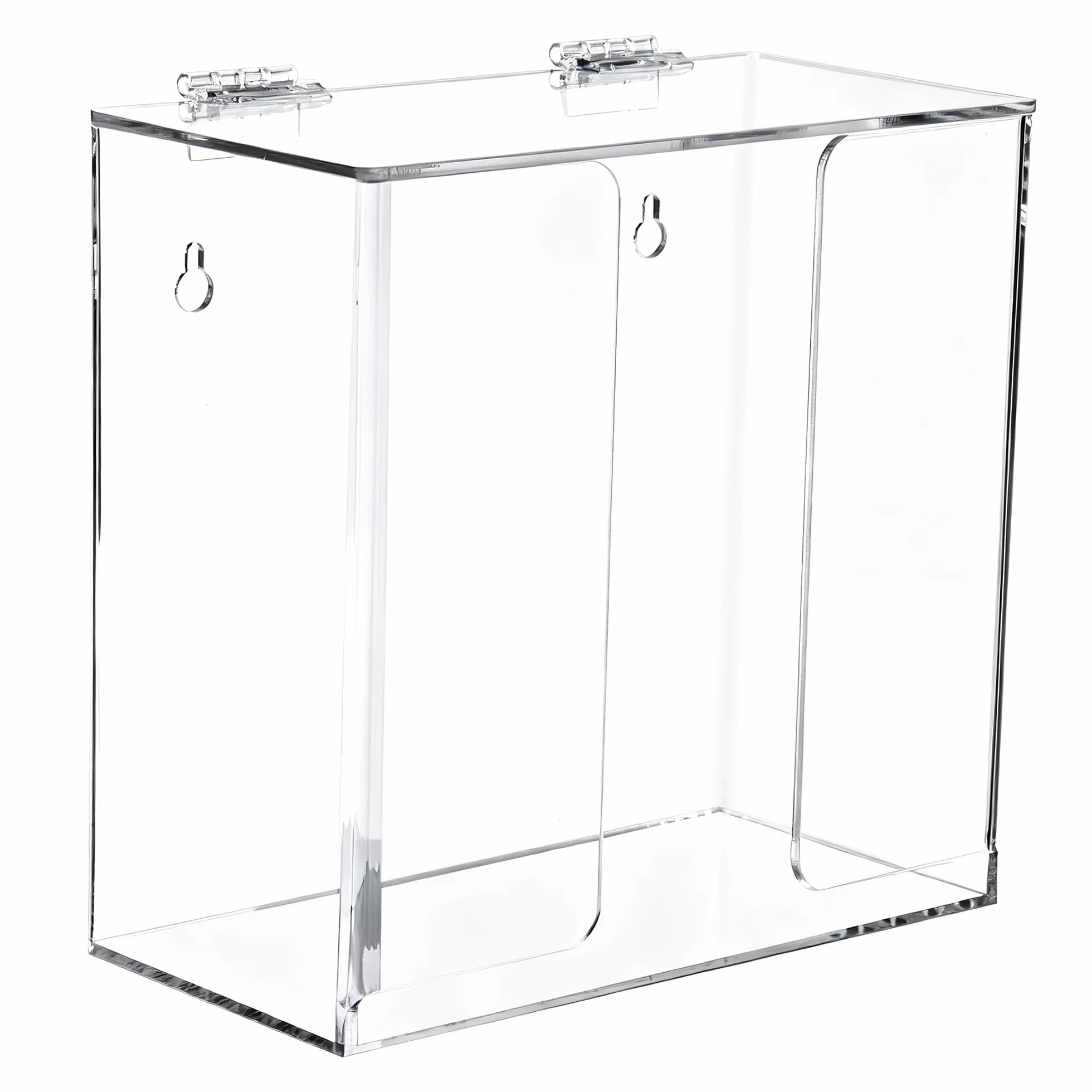 Dispensador de mascarillas Soporte de caja de acrílico para guantes con tapa, Contenedor de almacenamiento de montaje en encimera/pared para máscaras, guantes, servilleta, transparente