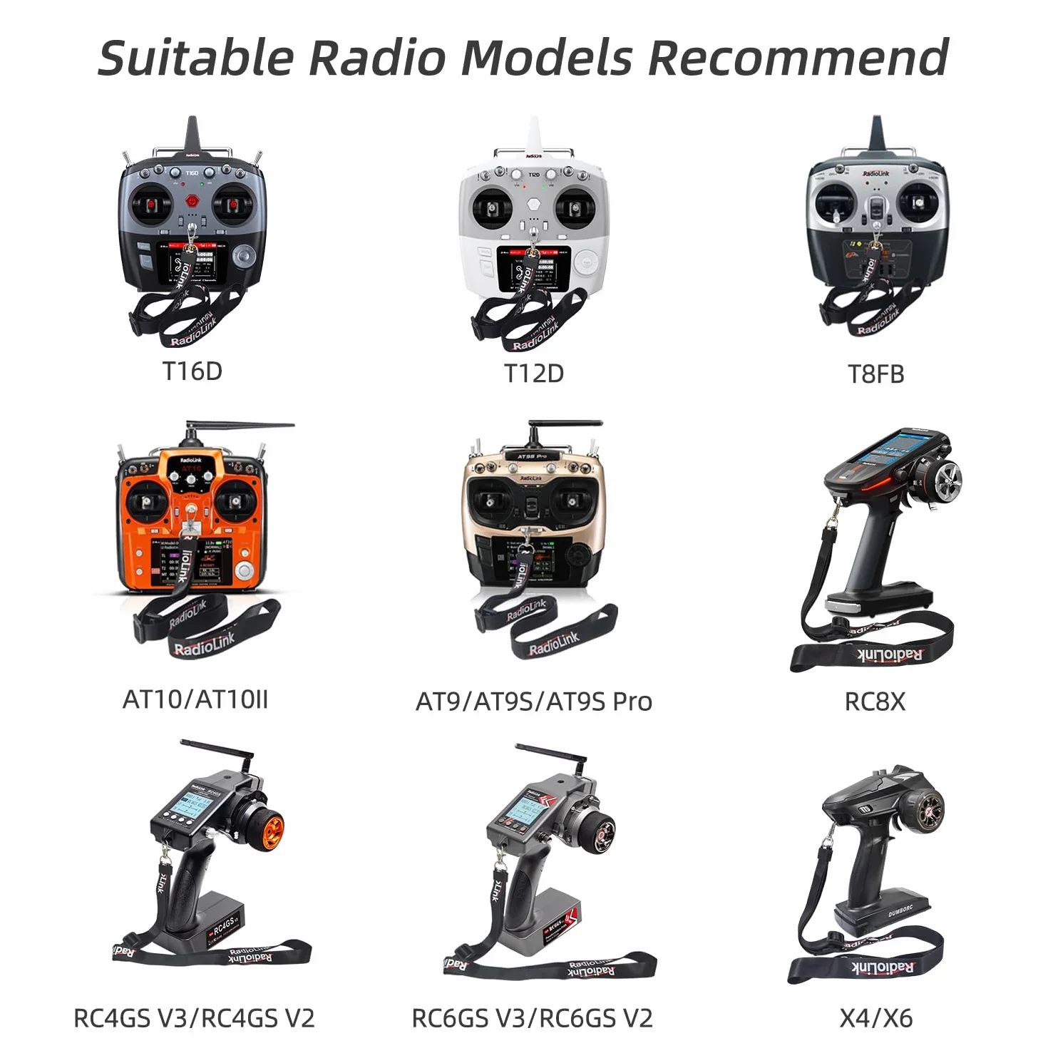 Radiolink Correa ajustable para transmisor de control remoto RC8X AT10II AT9S AT9S Pro RC6GS V3 RC4GS V3 T8FB X4 X6 T12D T16D