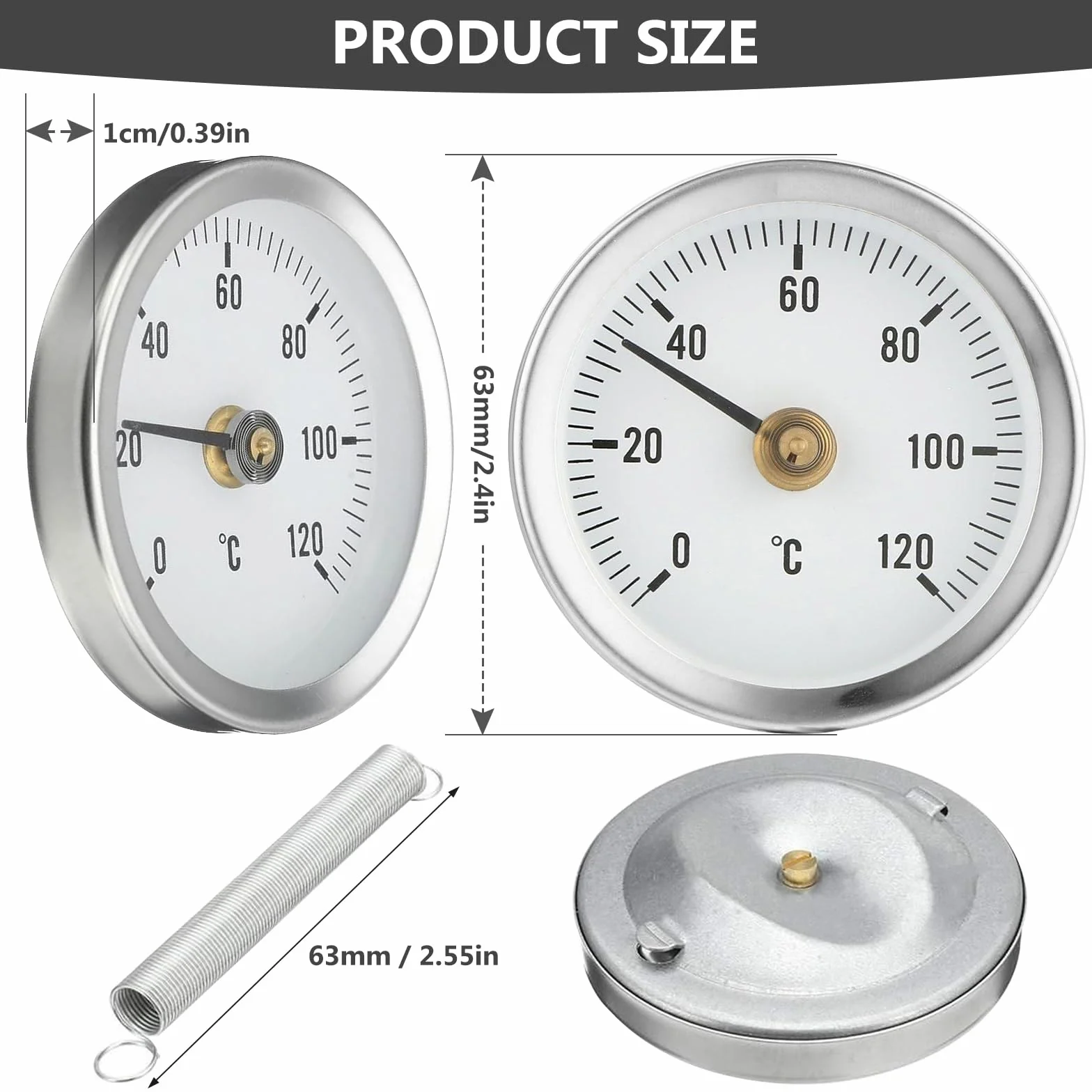 BORDEAG Termómetro para tubería industrial 0-120°C 63 mm 6 unidades