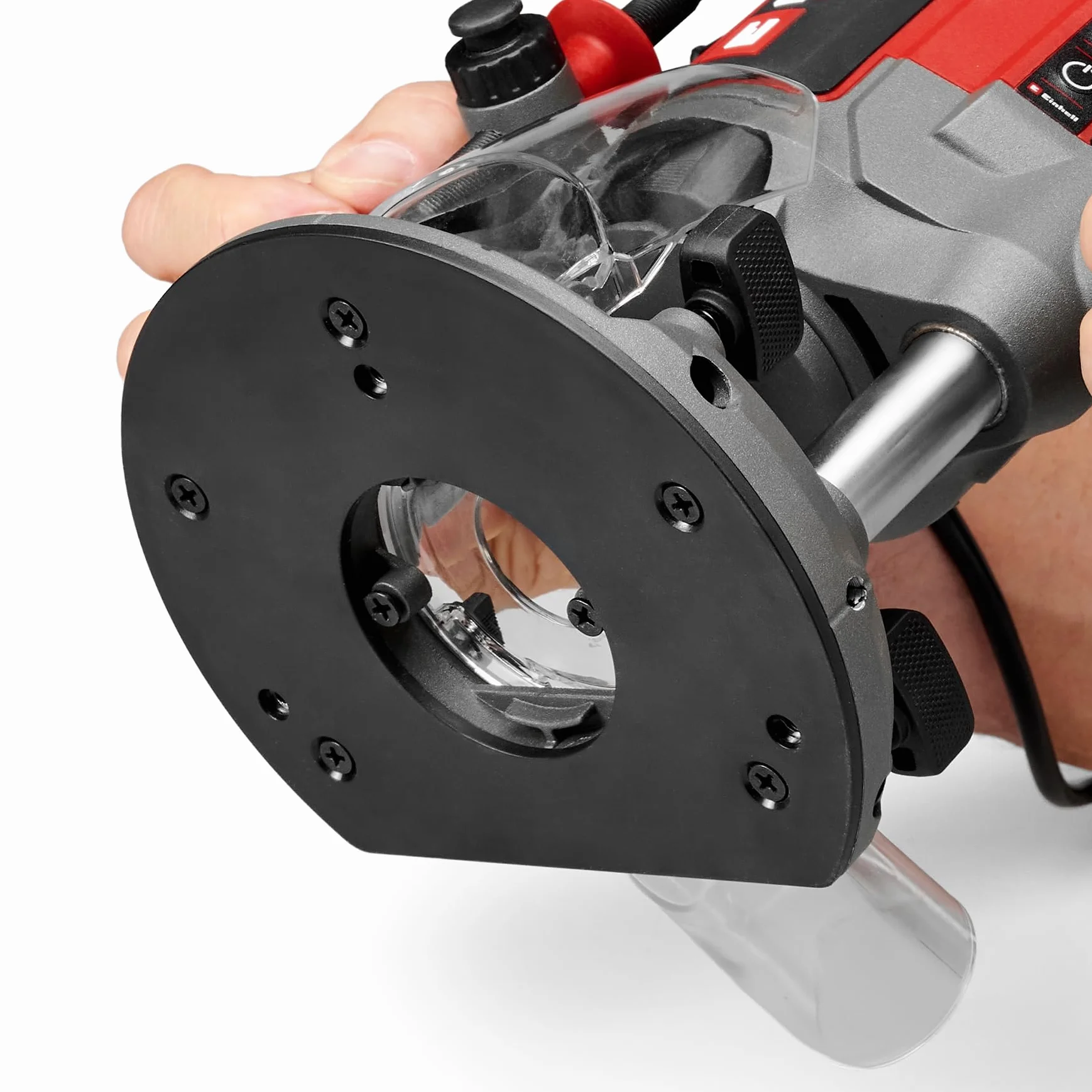 Einhell Professional fresadora superior TP-RO 1400 E (1400 W, altura de elevación 55 mm, pinzas de sujeción Ø 6 y 8 mm, luz LED, incl. tope paralelo, punta de compás, manguito de copia y herramienta)