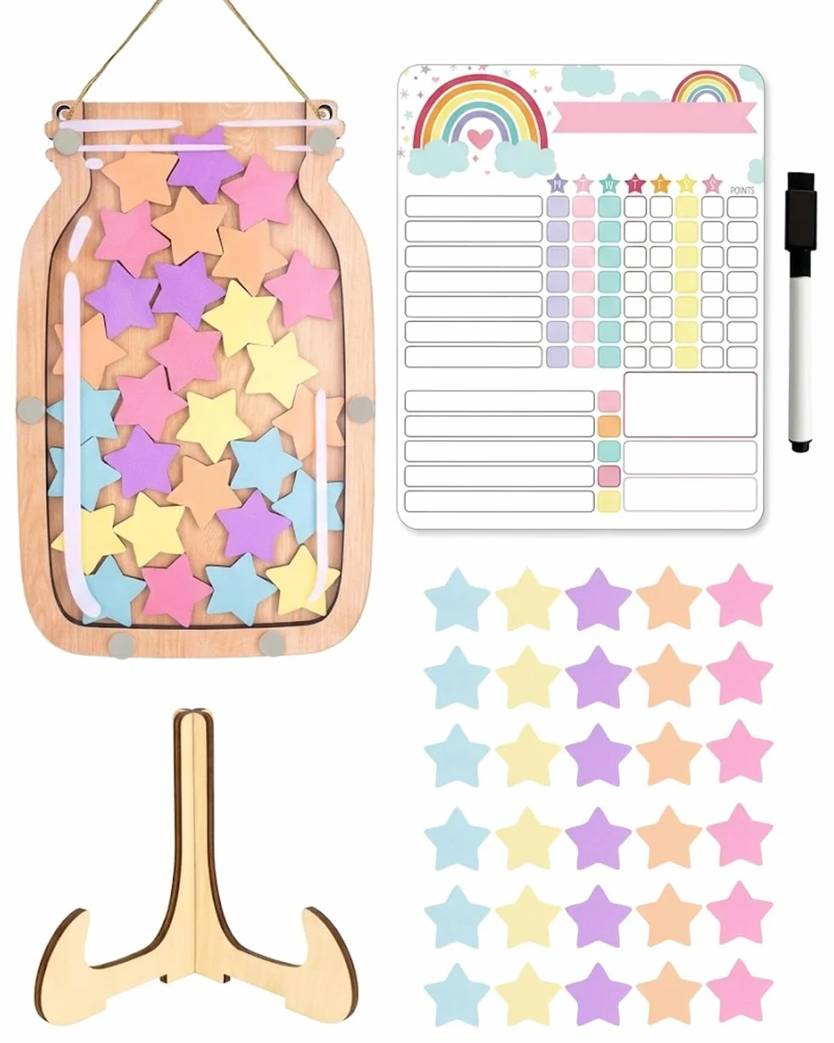 Tabla de Recompensas para Niños con 30 Estrellas y Pizarra Magnética Infantil