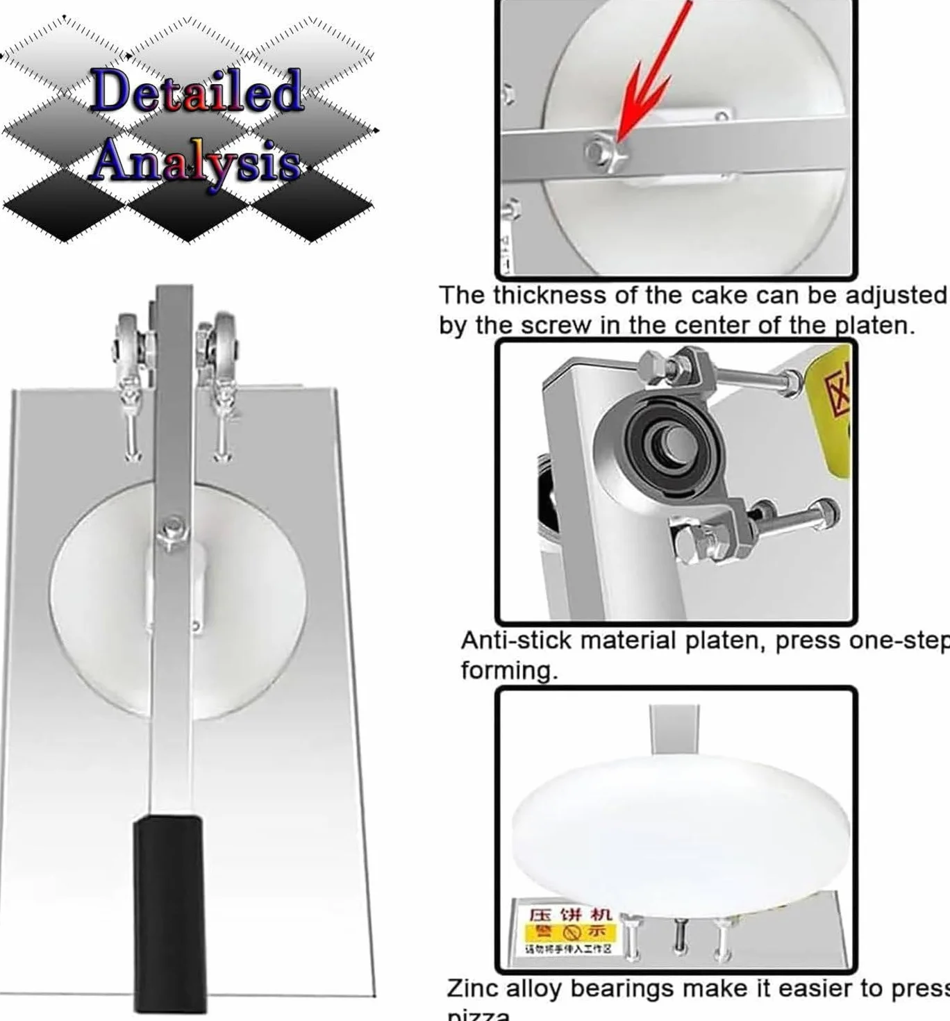Máquina Manual para prensar Masa de Pizza, laminadora de Masa de Pizza Comercial de Acero Inoxidable, con Varilla de extensión, máquina Manual para prensar Masa de Pizza,24cm