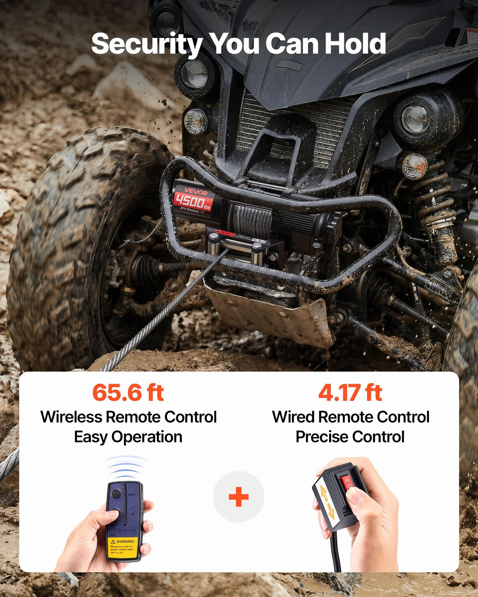 VEVOR Cabrestante Eléctrico 12V 2041 kg para ATV UTV con Cuerda de Acero 6 mm x 12 m, Motor 1,6 kW, IP54, Control Remoto con Cable e Inalámbrico con Guía de Rodillos, Placa de Montaje para Todoterreno