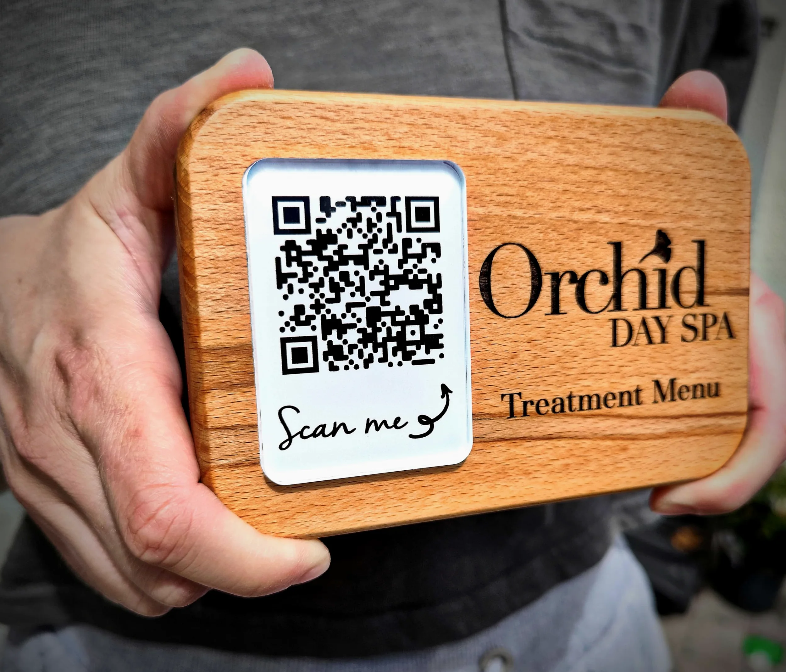 Paquete de 5 carteles de madera acrílica grabados para dejar reseñas de precios menú de pago qr soporte de señal para café, restaurante, tienda