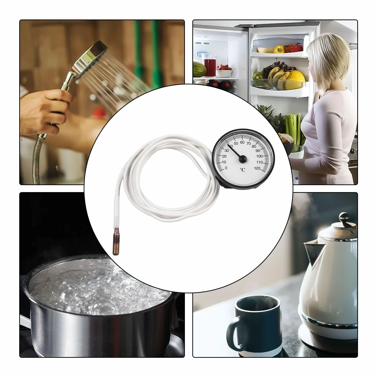 Termómetro analógico sensor latón capilar 144 cm 0-120°C contenedores refrigerados