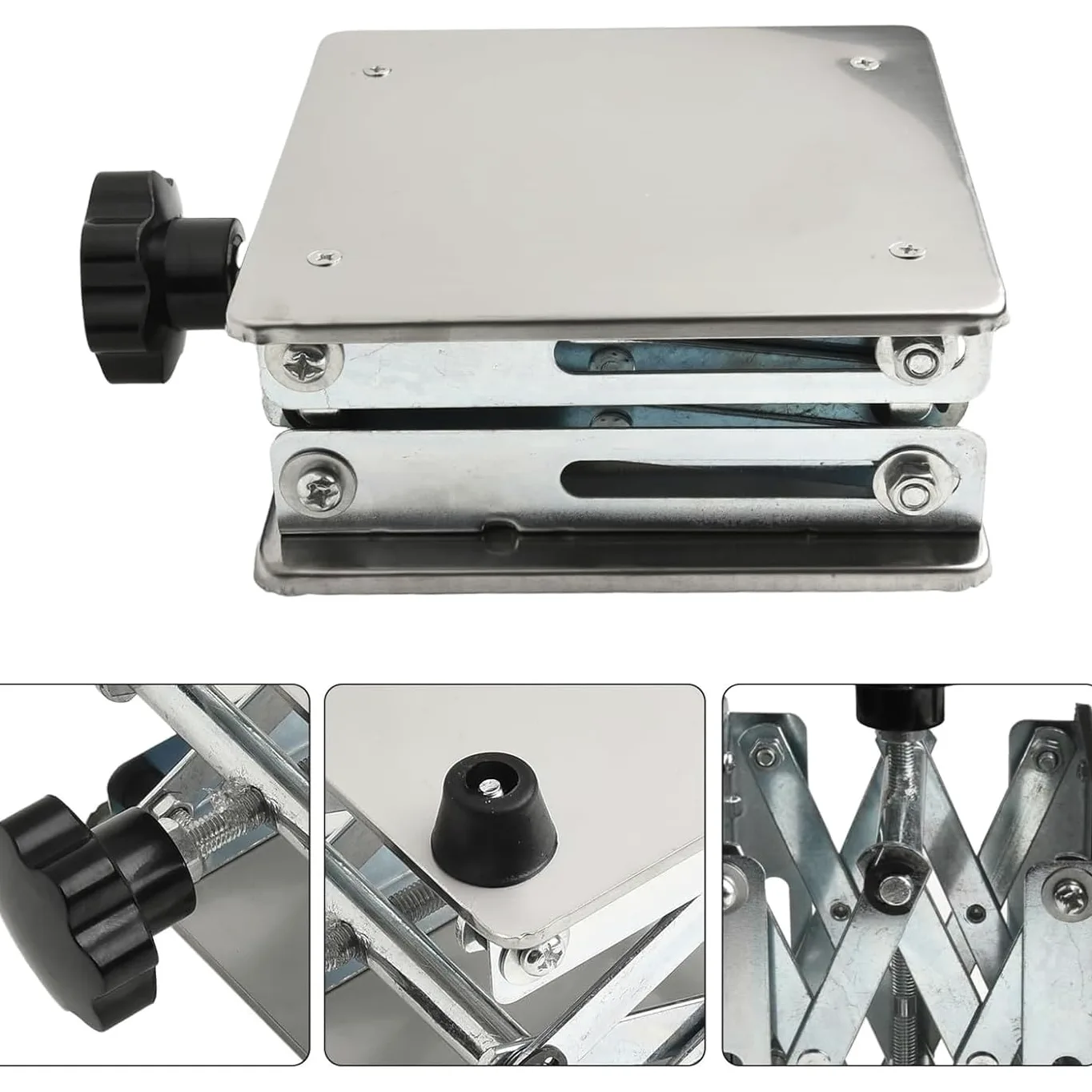 Mesa elevadora hidráulica manual, plataforma de tijera de acero inoxidable, altura ajustable de 50 a 460 mm, capacidad de carga de 5 a 25 kg, perfecta para uso en laboratorio y coches RC, 300 x 300 mm