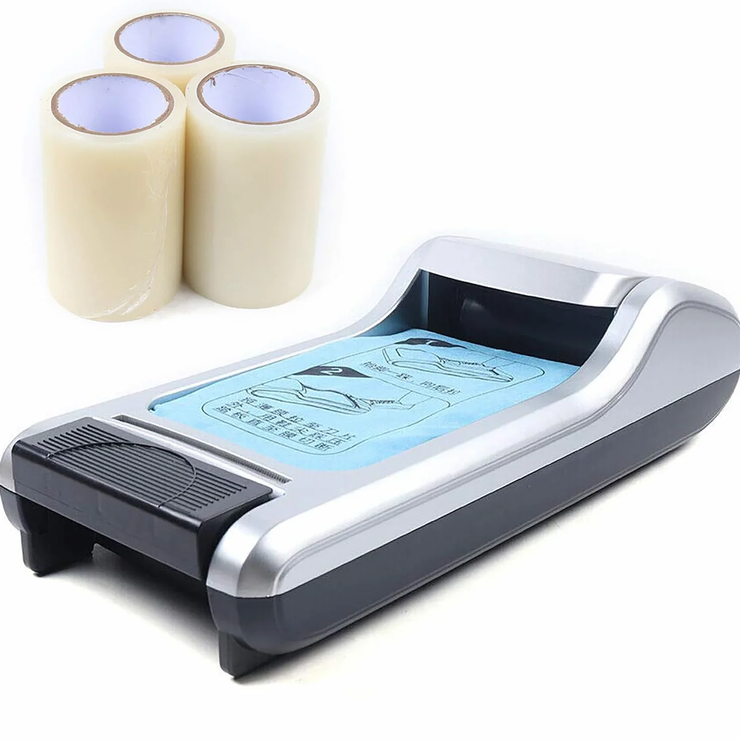 Dispensador automático de cubiertas de zapatos, máquina de envolver zapatos portátil con 3 rollos de película para el hogar, oficina, supermercado y fábrica, protege suelos y zapatos de la suciedad y