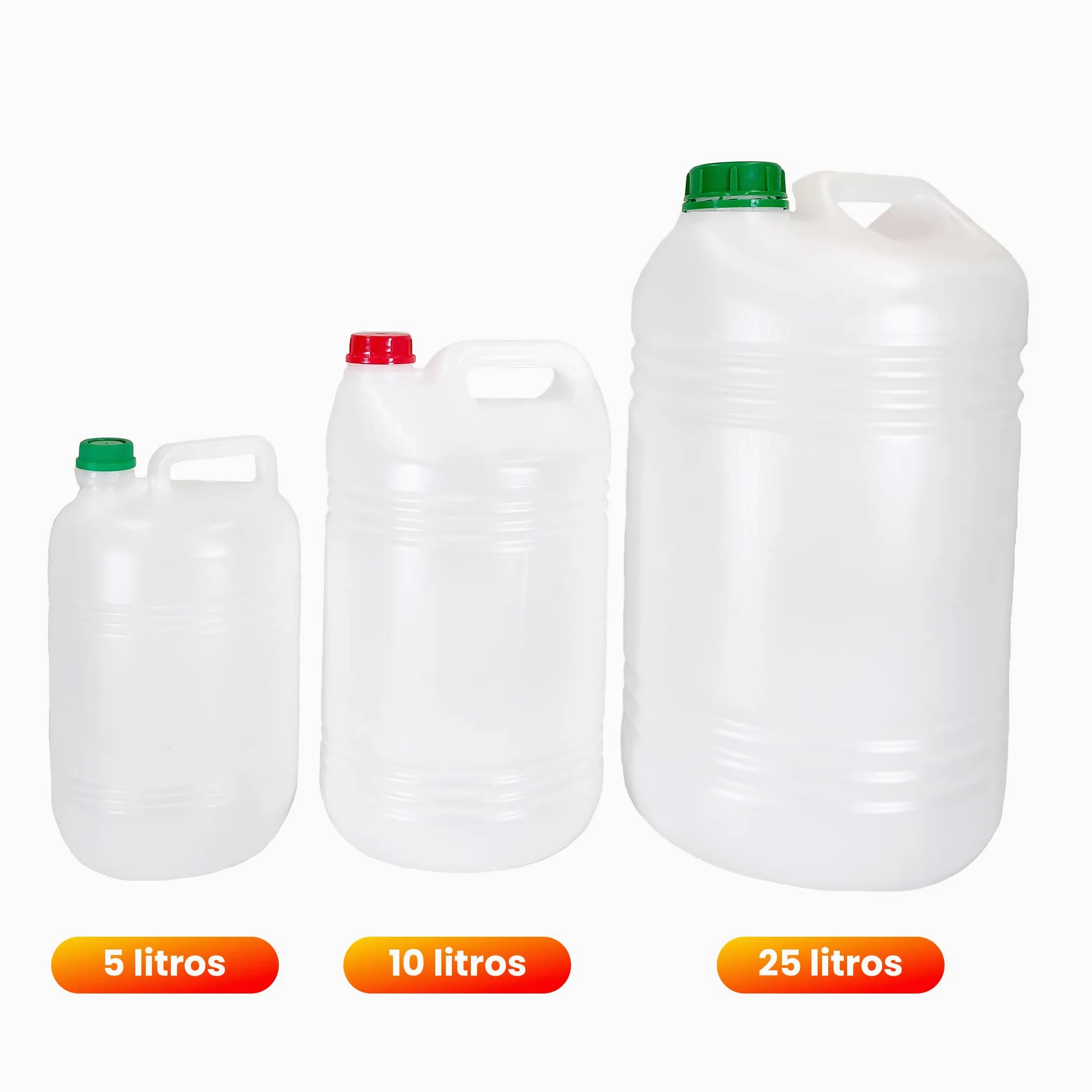Garrafa de 10 Litros con Asa y Tapón de Seguridad | Polietileno de Gran Resistencia | Forma redonda |Diámetro de boca 32 mm | Pack de 12 unidades.