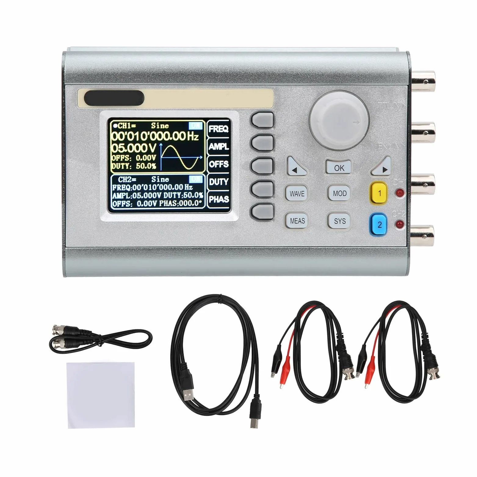 FTVOGUE JDS2900 Generador de Forma de Onda Arbitraria de Doble Canal de 60 MHz Función DDS Fuente de Señal de Pulso con LCD TFT de 2,4 Pulgadas para Investigación de Laboratorio E (Enchufe de la UE)