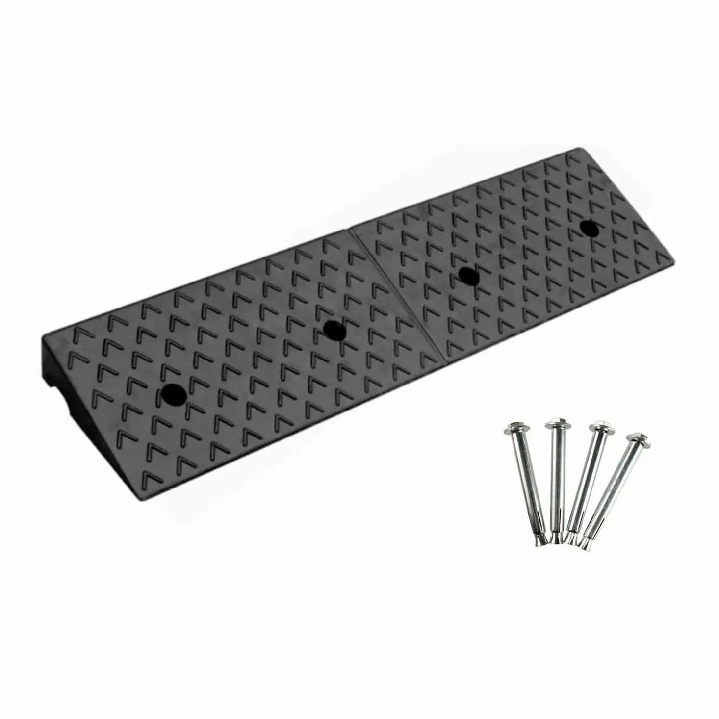 Rampa de goma para bordillos de 5 cm, rampa de umbral de puerta, rampa de acceso 100 x 25 x 5 cm, rampa para coche o moto, silla de ruedas, rampa de goma con kit de fijación