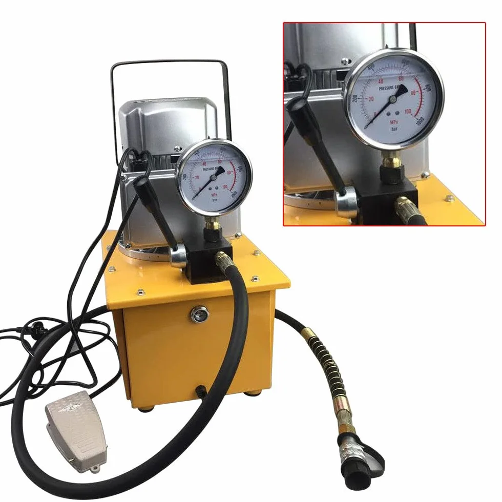 Bomba hidráulica eléctrica de 750 W, 700 bar, 220 V, unidad hidráulica dividida con manguera de aceite de 1,8 m, válvula manual