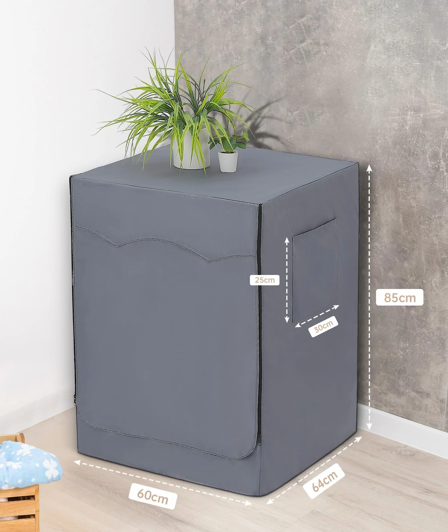 HAUSPROFI Funda Lavadora Exterior Impermeable 60x64x85cm, Funda Carga Frontal 420D, Funda Secadora Impermeable Gris
