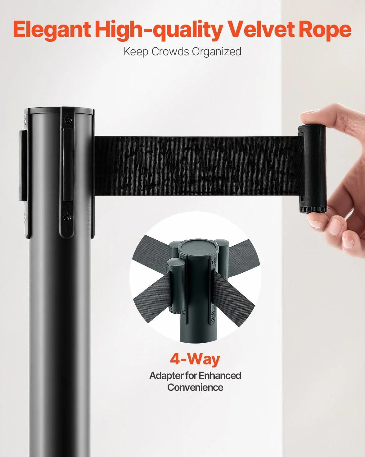 VEVOR 4 PCS Poste de Estaca de Acero al Carbono de 2 m con Base Hueca de Inyección de Arena, Barreras de Control de Multitudes Negro