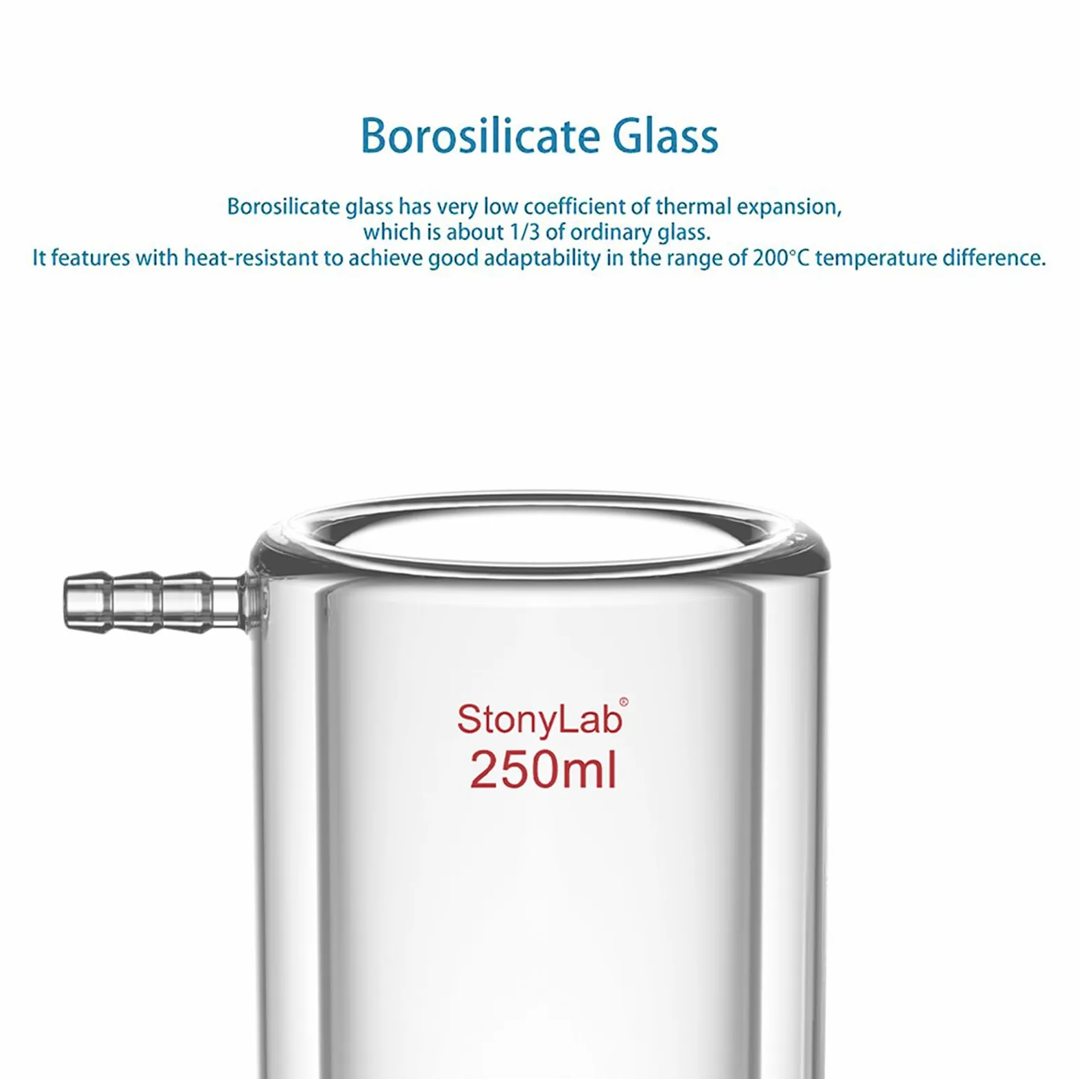 stonylab Embudo Buchner de Vidrio con Camisa y Disco Fritado de 1,5 mm, 250 ml, Unión 24/40 y Conexión de Manguera de 10 mm para Filtración al Vacío en Laboratorio