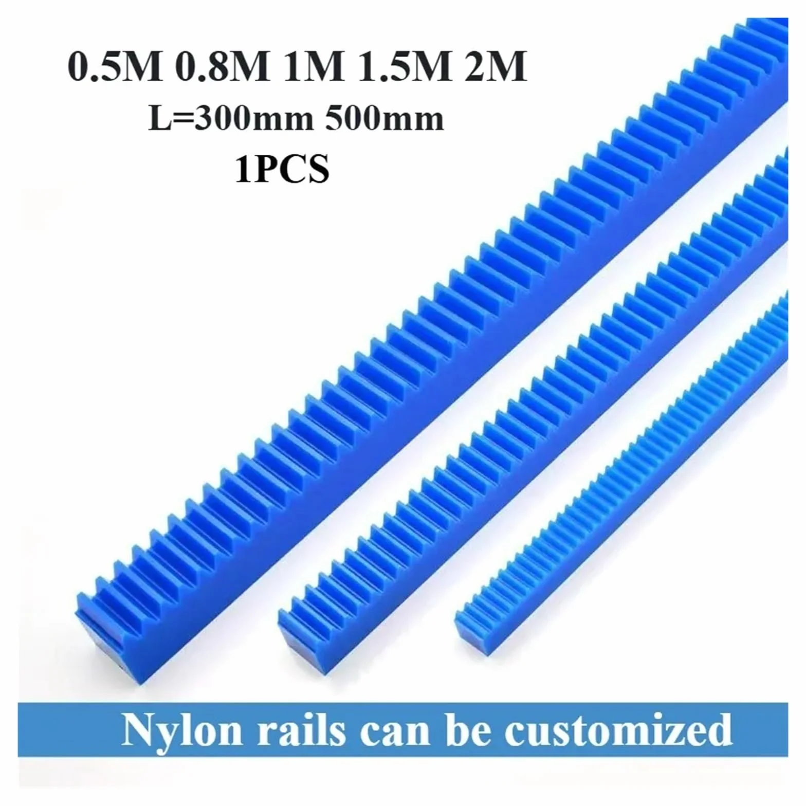 Cremallera de plástico azul Xuro 0,5-2 módulos, dientes rectos 300-500 mm