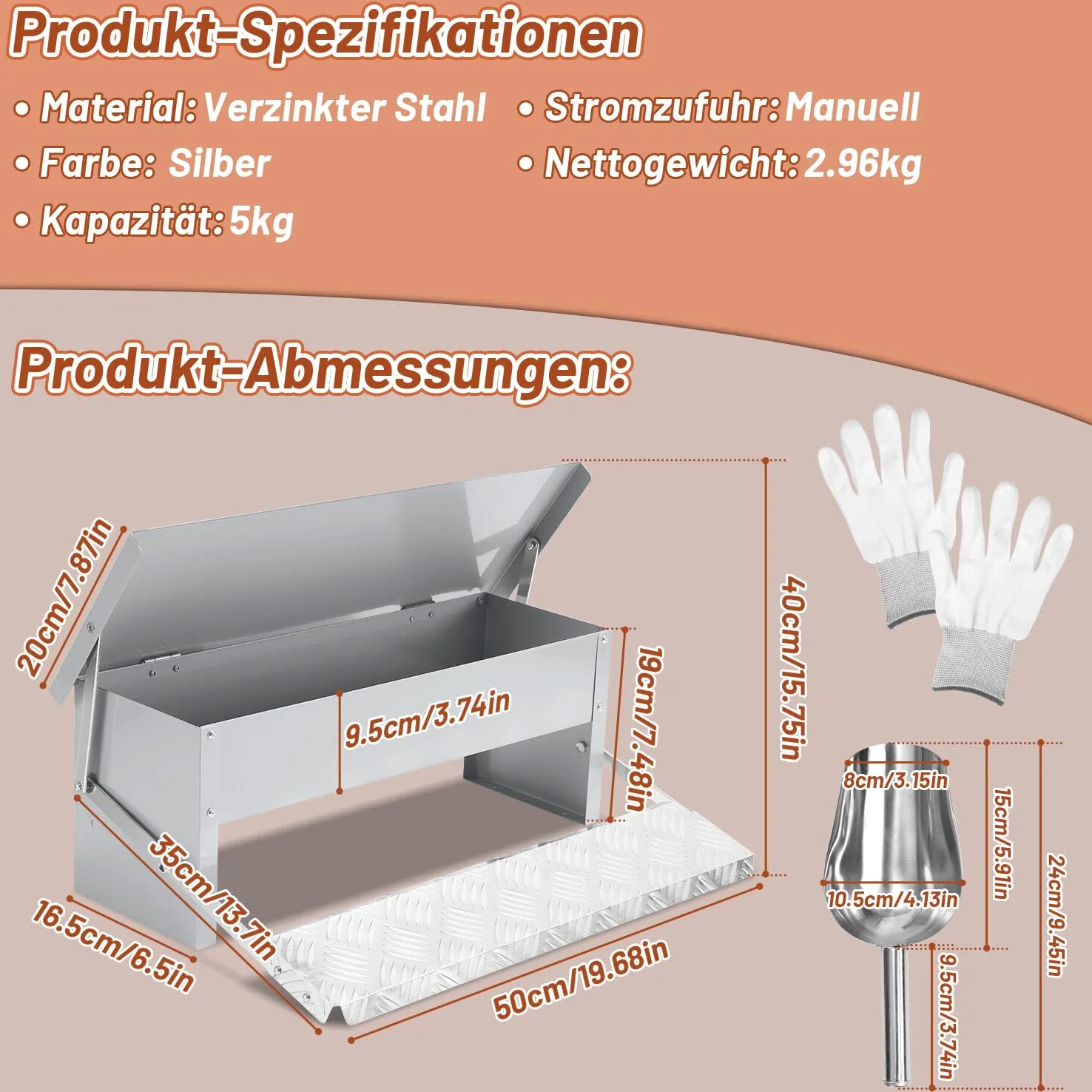 Comedero automático con pedal automático y manta resistente al agua, 2 comederos automáticos de 5 kg, con protección para ratones (guantes + cuchara de acero inoxidable), galvanizado
