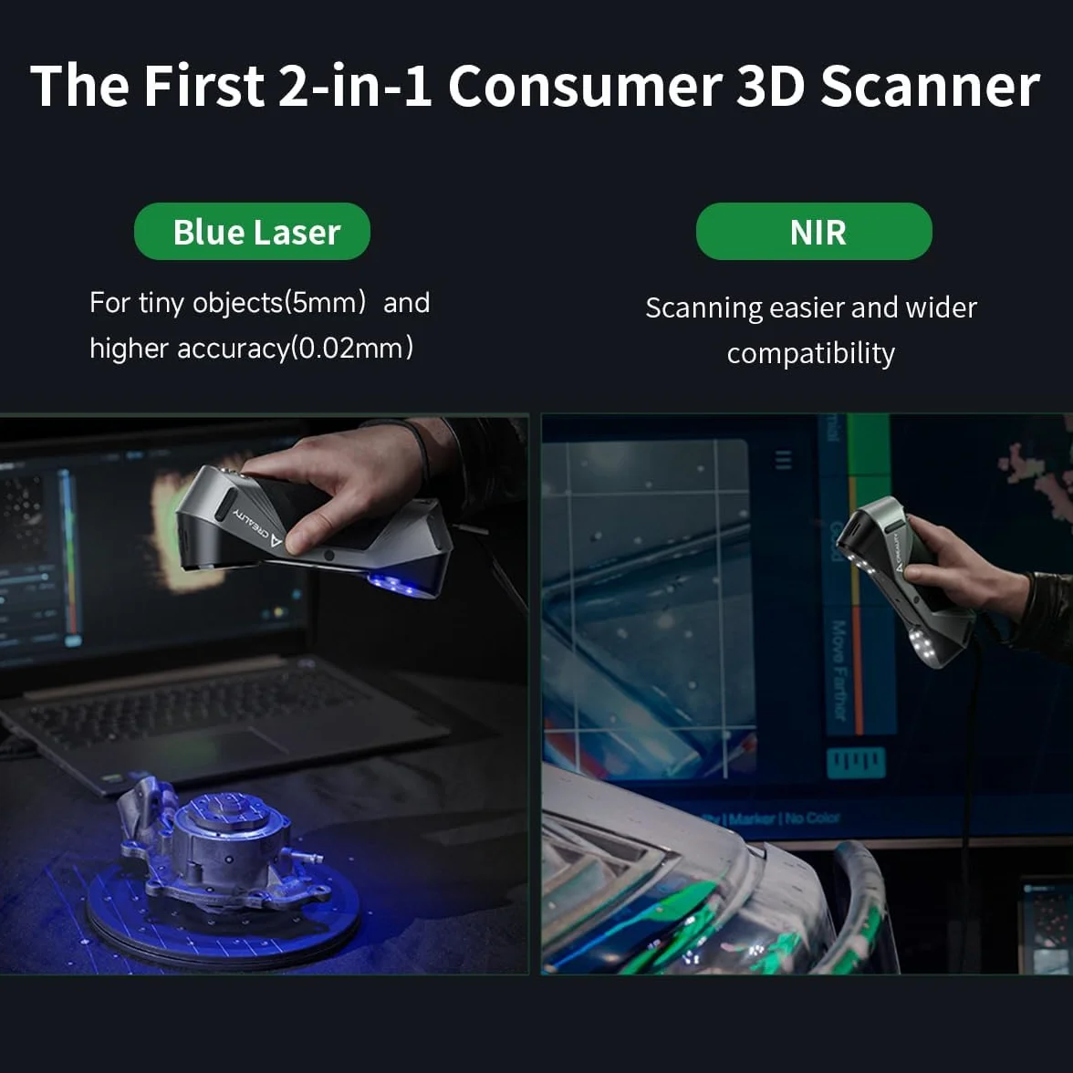Creality CR-Scan Raptor Escáner 3D para impresión 3D, precisión de 0,02 mm, seguimiento antivibración, velocidad de escaneo de hasta 60 fps, soporte de objetos de 5 a 2000 mm, para Windows Mac