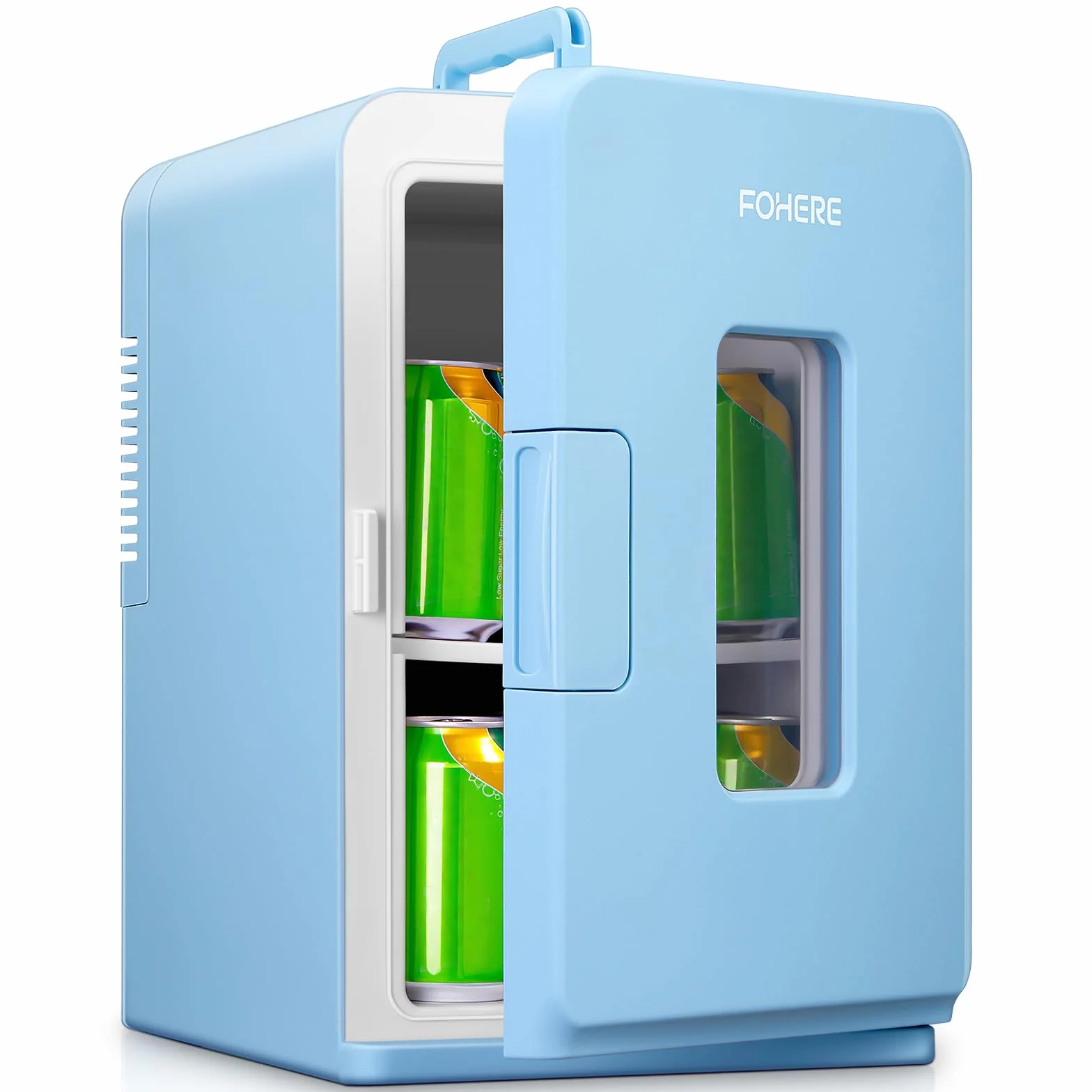 FOHERE Mini Frigorífico Portátil 15L 21 Latas 12V 220V Frío Calor Azul