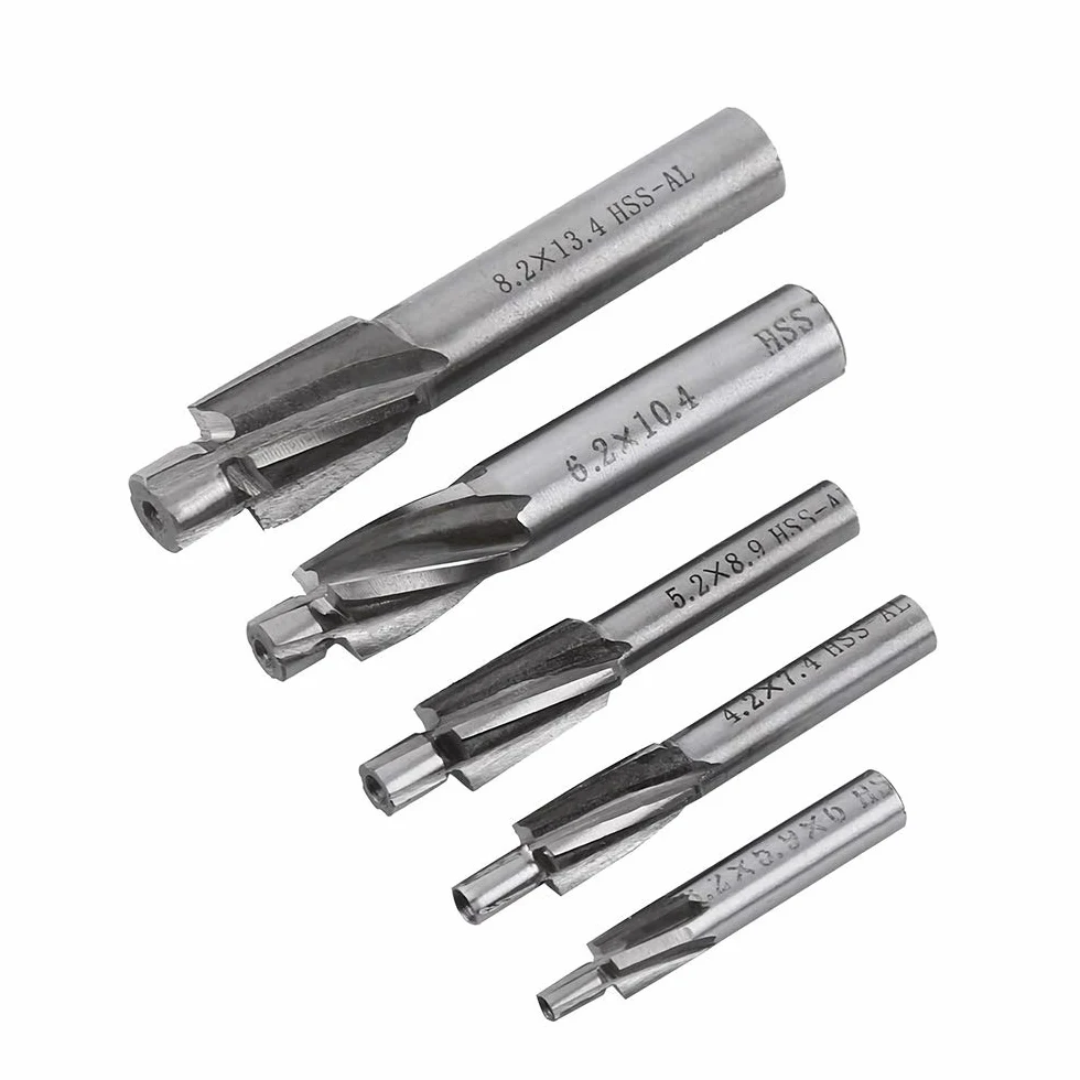 Juego de 5 brocas de acero de alta velocidad M3-M8 4 flautas HSS-AL de vástago recto para cobre, aluminio, acero, hierro fundido