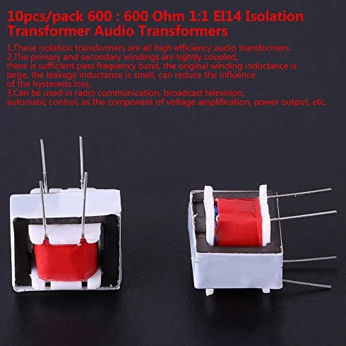 10 pcs/Paquete ei14 Transformador de Aislamiento, 600: 600 Ohm 1: 1, ei14 Transformador Audio Transformador de Aislamiento