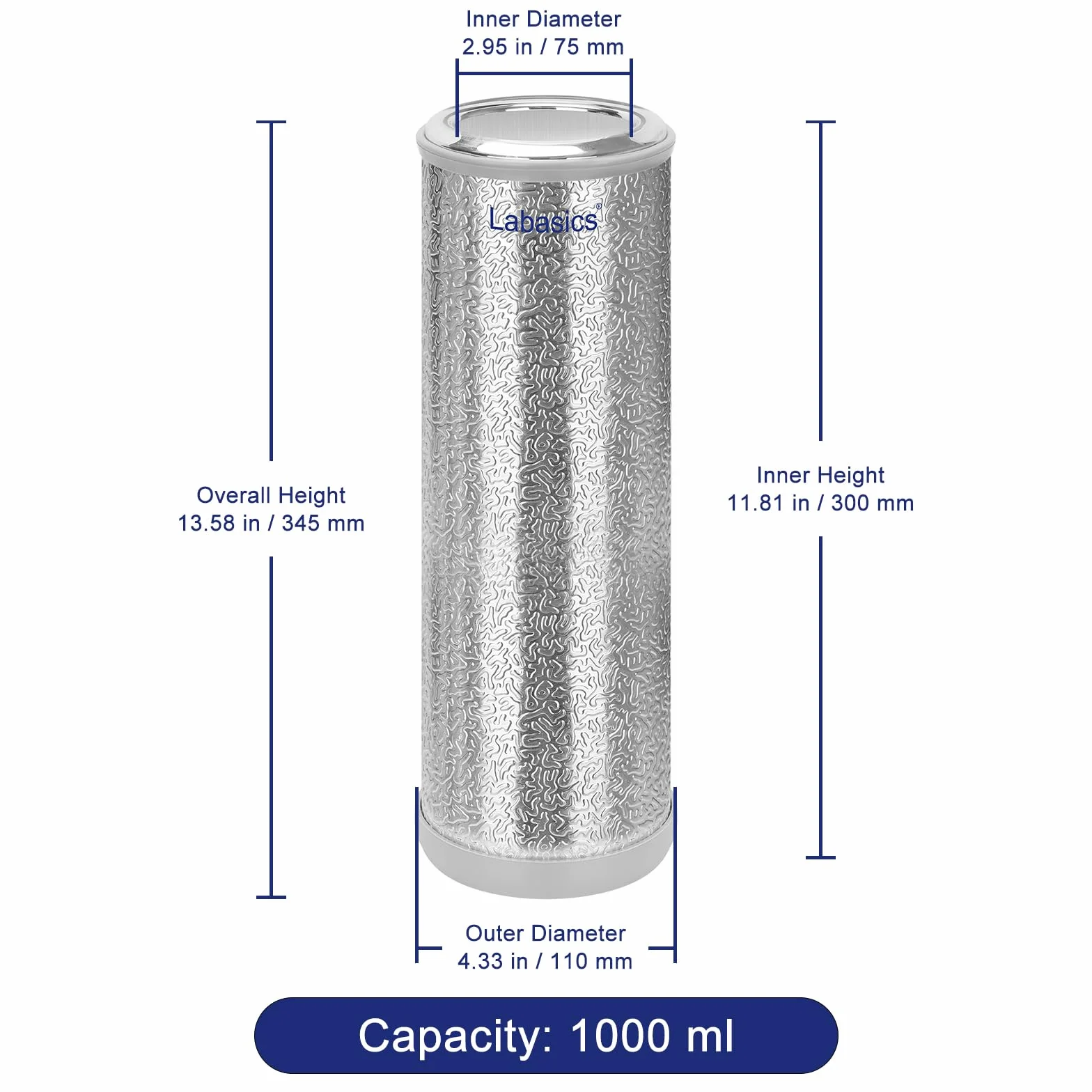 Labasics Frasco Dewar de Laboratorio, Vidrio Borosilicato, 1000 ml, Almacenamiento de Hielo Seco y Nitrógeno Líquido
