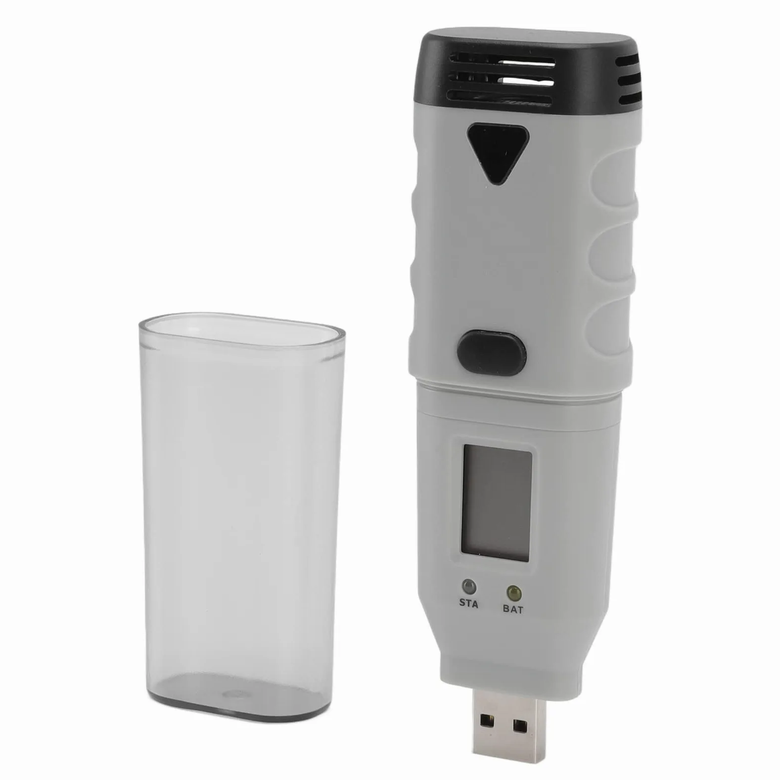 Medidor de humedad y temperatura USB Termómetro higrómetro portátil del tamaño de un bolígrafo con alarma LED de dos canales Diseño impermeable para monitoreo en interiores y