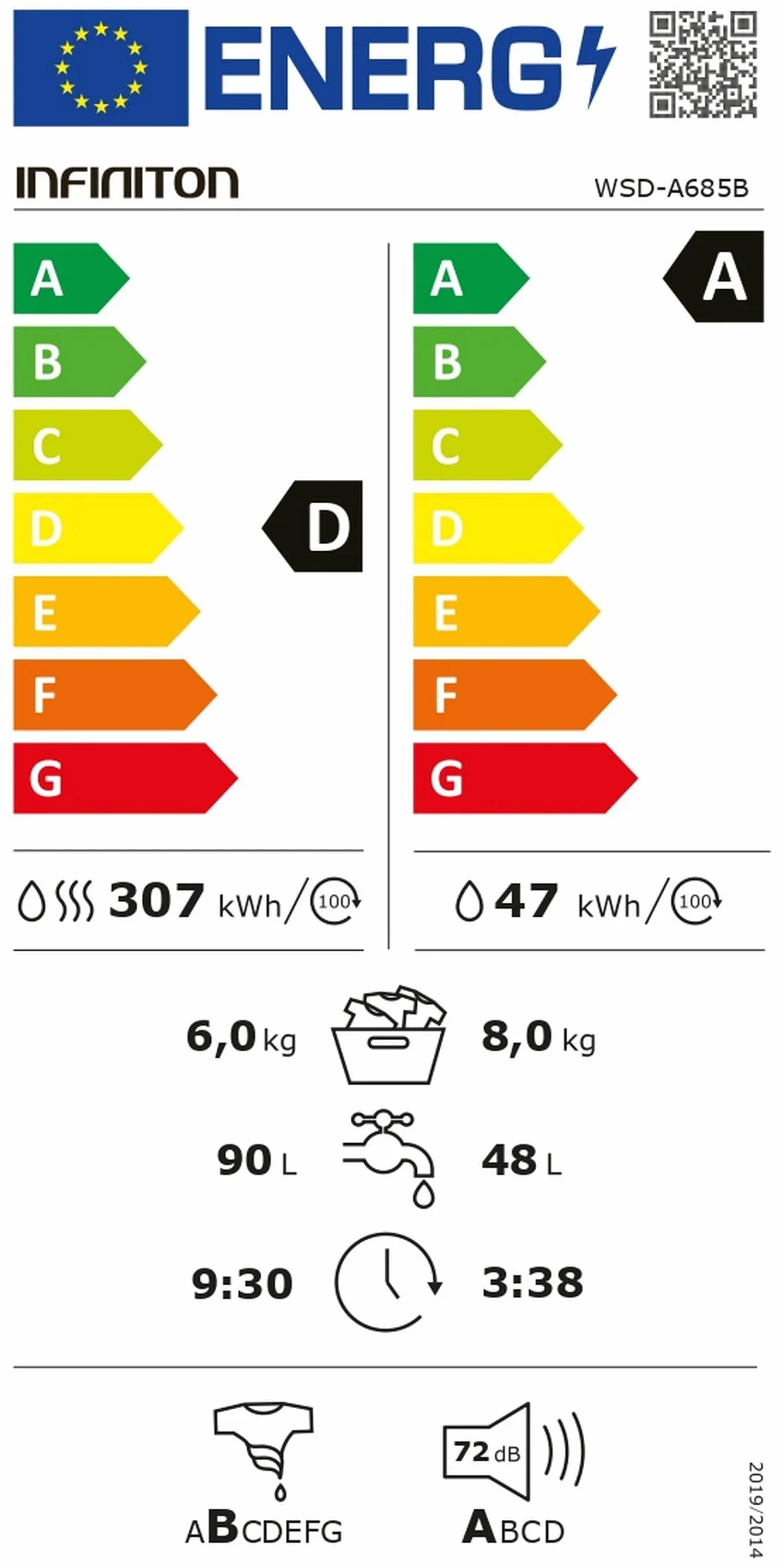 Lavadora-Secadora INFINITON WSD-A685B Carga Frontal 8/6 kg 1400 rpm INVERTER