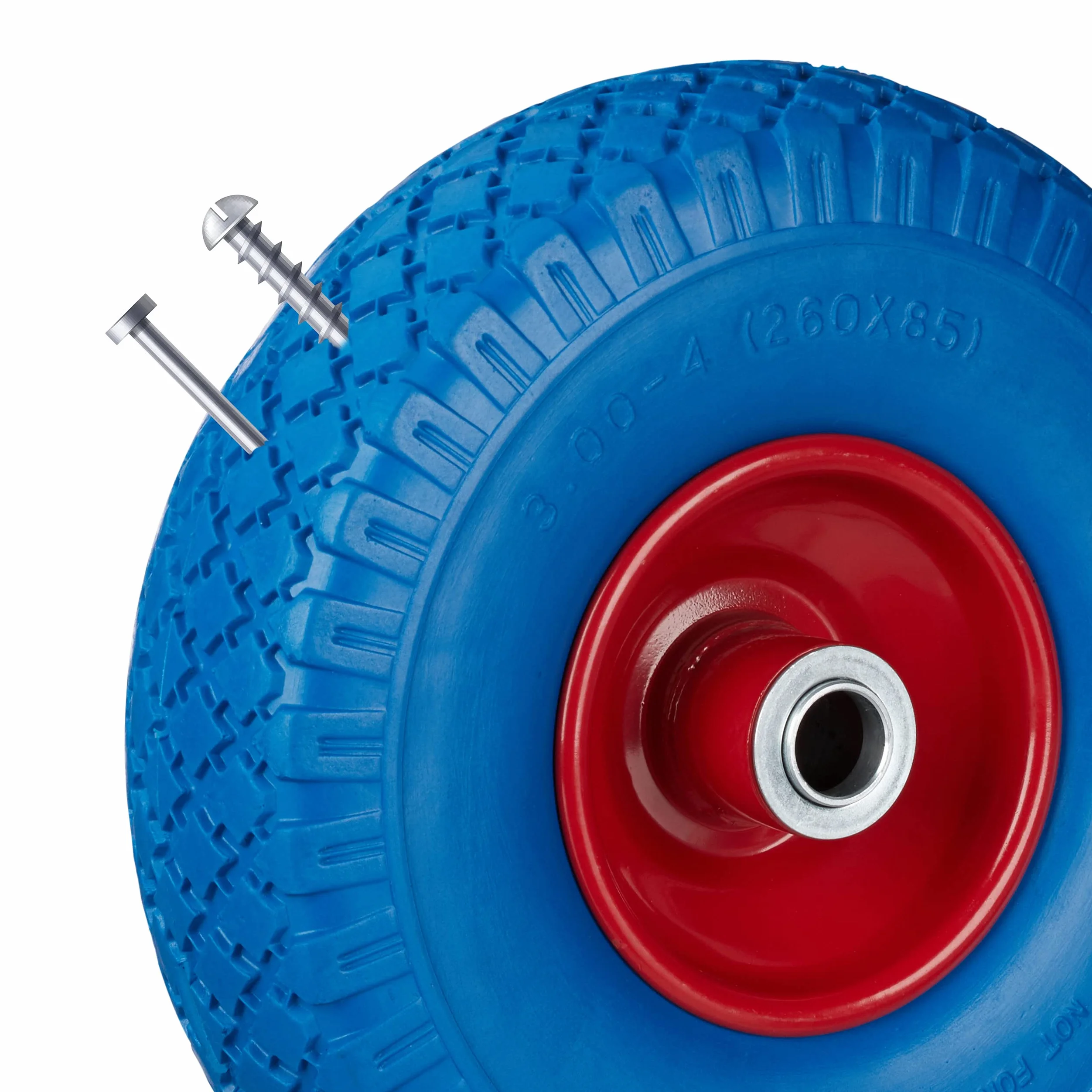Relaxdays 2X Ruedas de Carretilla, Neumáticos de Goma, 3.00-4, Eje de 20mm, hasta 100 kg, 260x85 mm, Azul y Rojo
