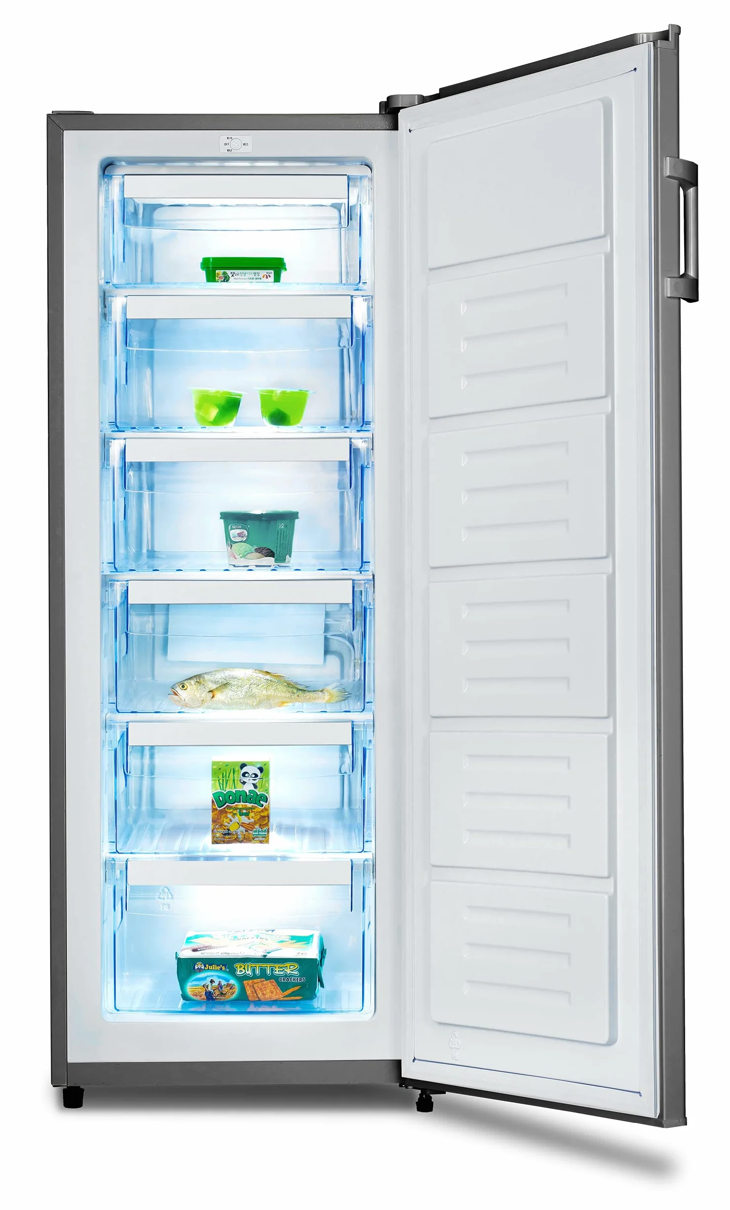INFINITON CV-14N38 Congelador Vertical Inox 172 Litros Defrost 6 Cajones