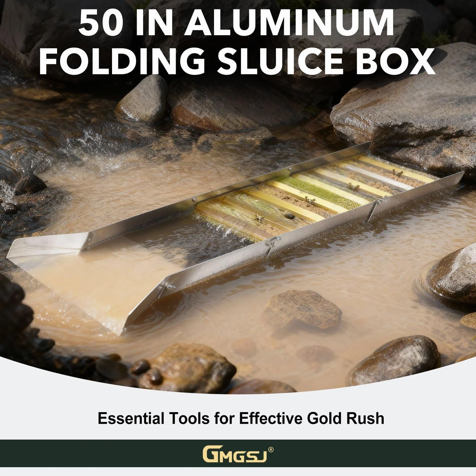 Caja de esclusa para minería de oro, caja plegable de aleación de aluminio de 50 pulgadas, cajas de esclusas doradas portátiles, equipo ligero de prospección de oro, caja de esclusa con musgo de