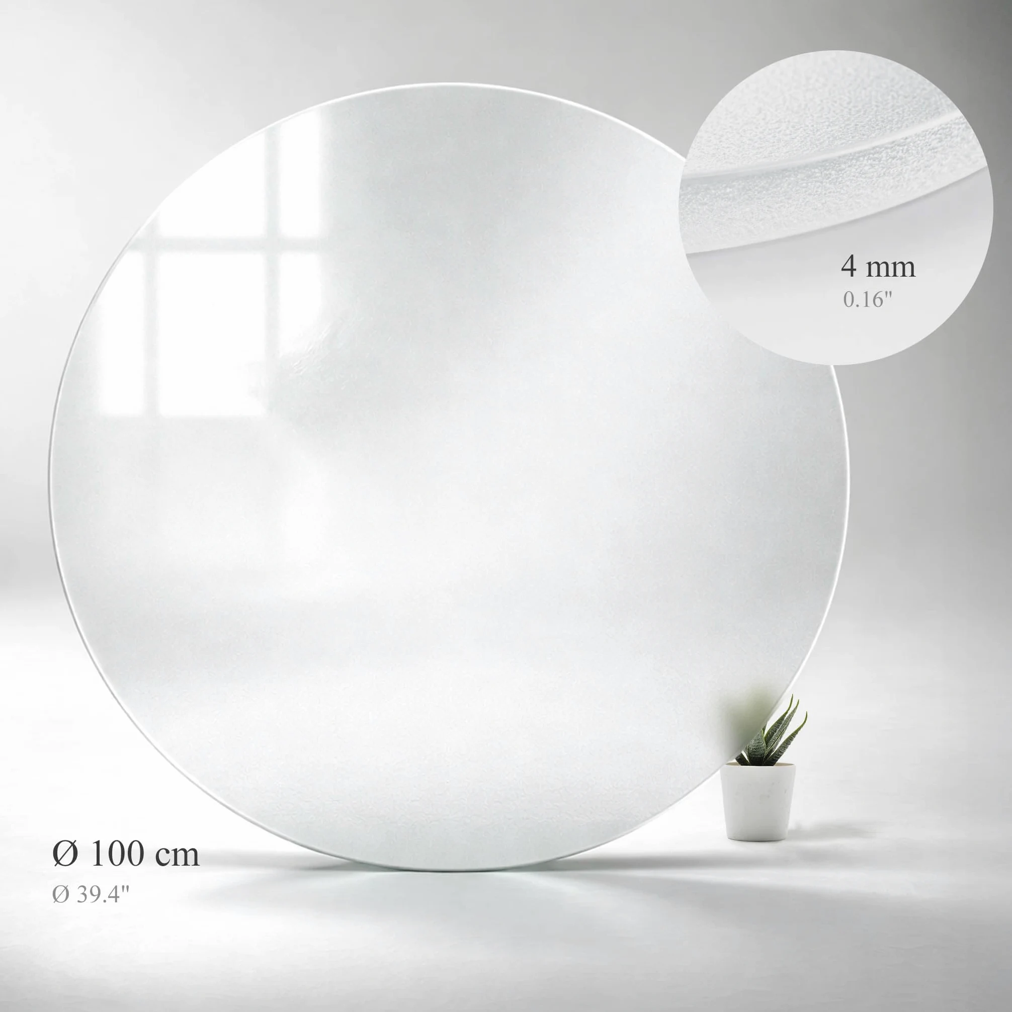 Tulup Tablero de Cristal Esmerilado 100 cm para la Cocina, Comedor y Salón Vidrio Templado Efecto Mate con Pies Antideslizantes Borde Pulido Fácil Limpieza Redonda
