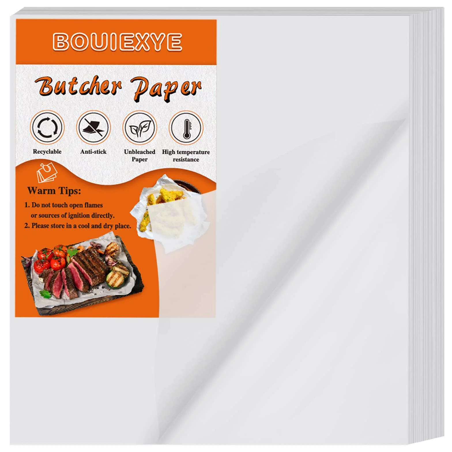 Papel de Carnicero Blanco Sin Cera 12x12 Pulgadas, 120 Piezas Precortado para Sublimación de Carne