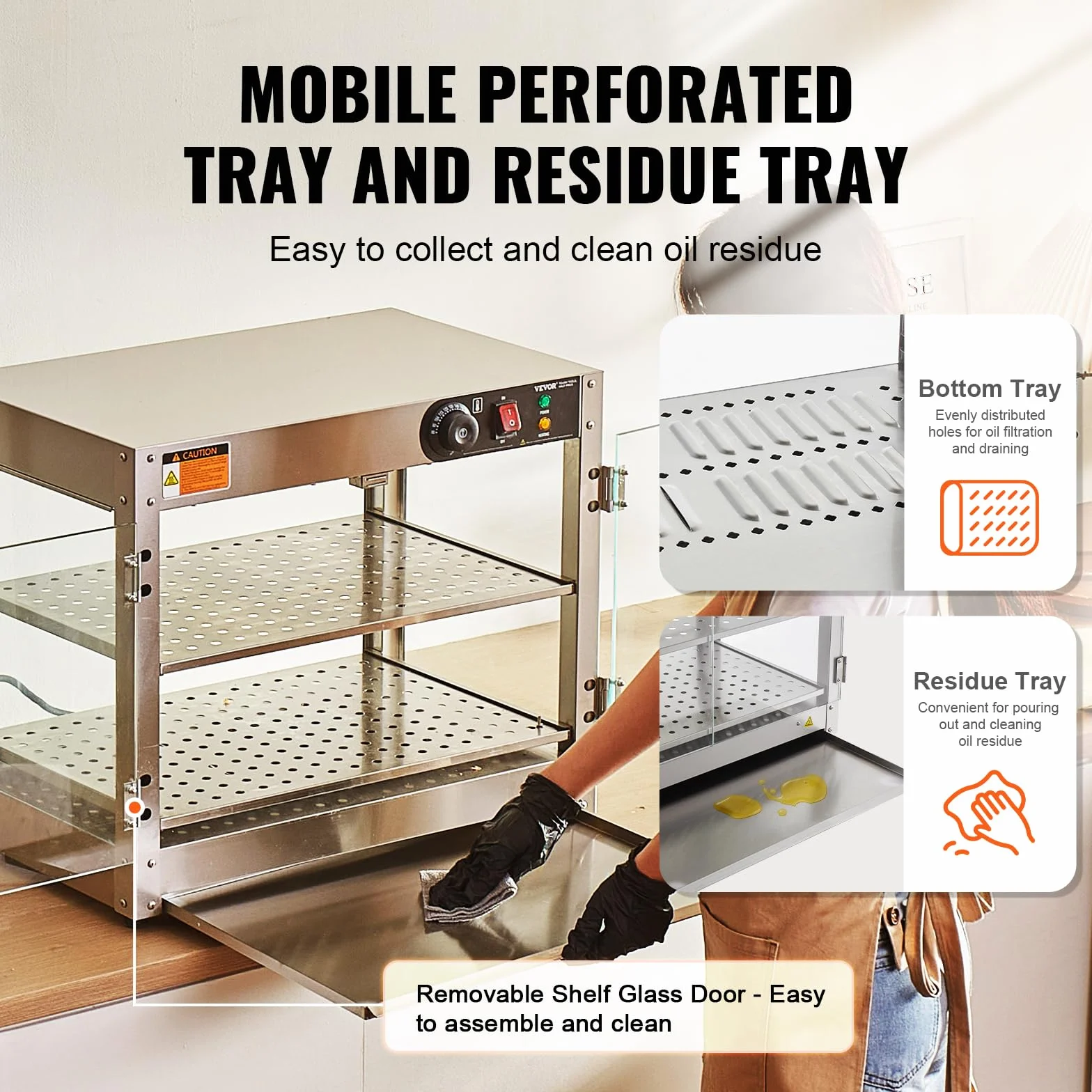 VEVOR Calentador de Alimentos Comercial de 2 Niveles, 800 W con Luz para Mejorar la Exhibición de los Alimentos, Control de Temperatura de 30~85 ℃, Gran Capacidad de 58 L, 610 x 380 x 510 mm, Plata
