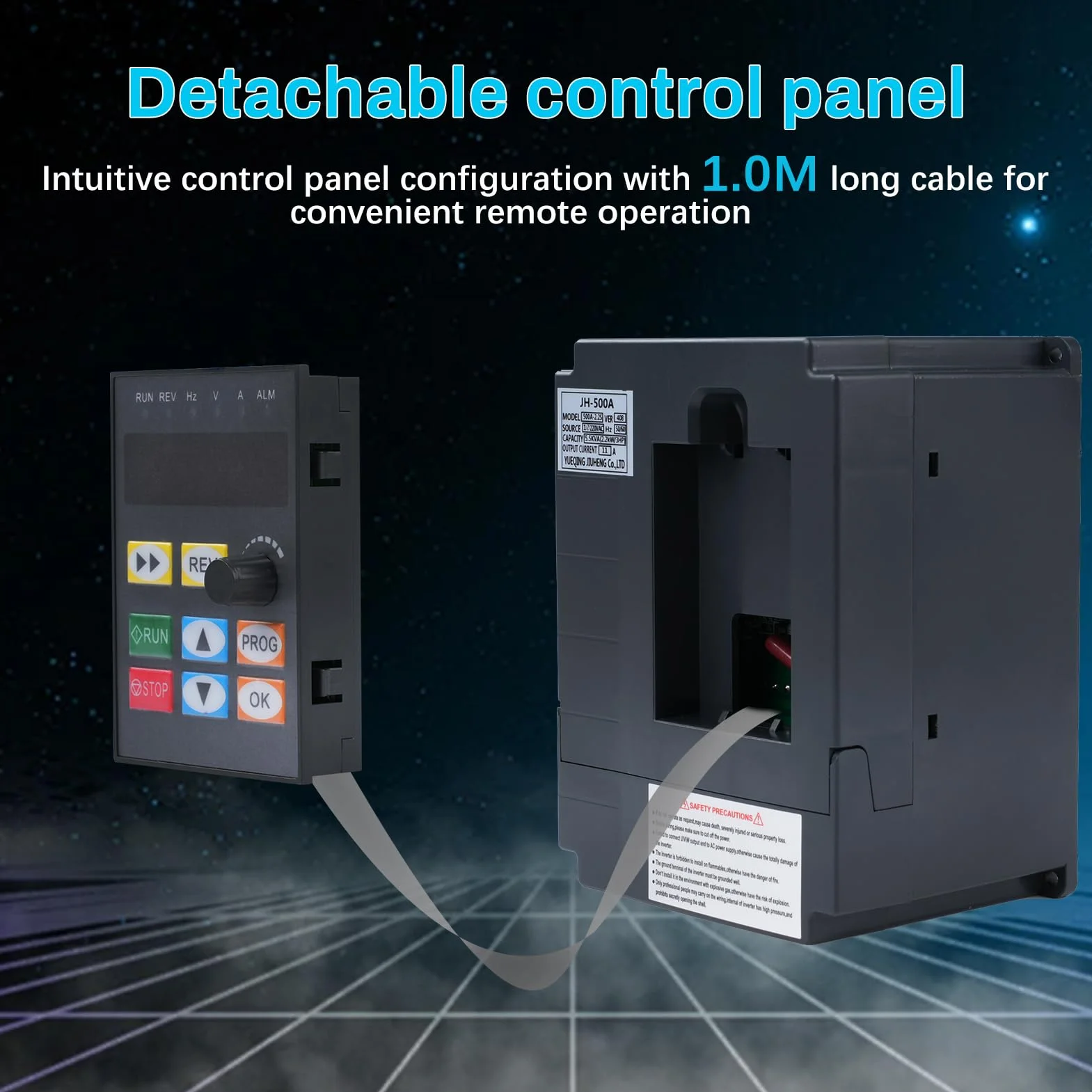 2.2kw Variador de frecuencia 220V Entrada monofásica 220V Salida trifásica 220V Convertidor de frecuencia VFD Cuadro de control extraíble modelo JH-500A (con cable de extensión de 1m)