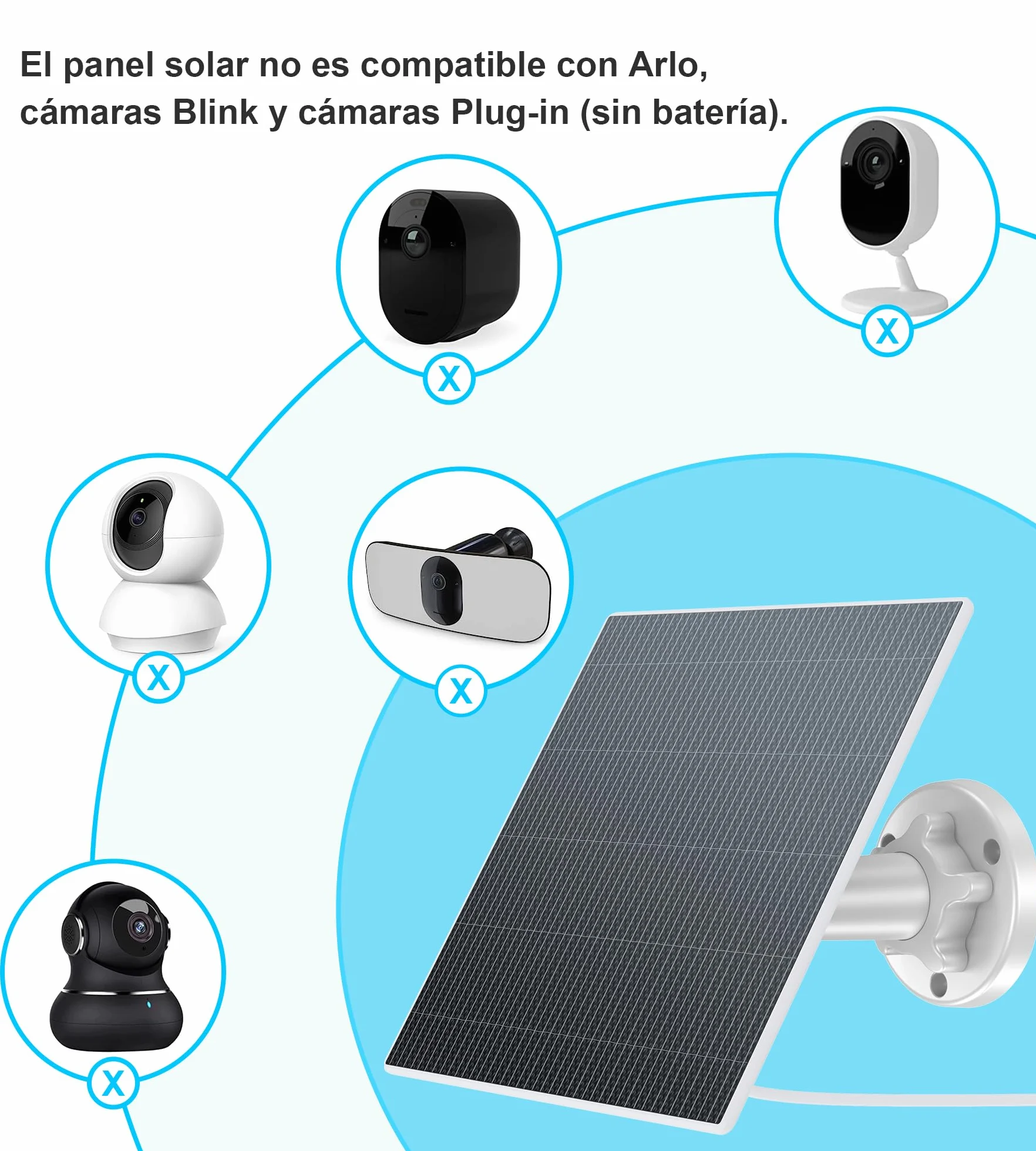 Panel Solar 6W para Cámara de Vigilancia Exterior, USB C y DC 3.5mm, Compatible con Eufy, Reolink, Ring, Arlo