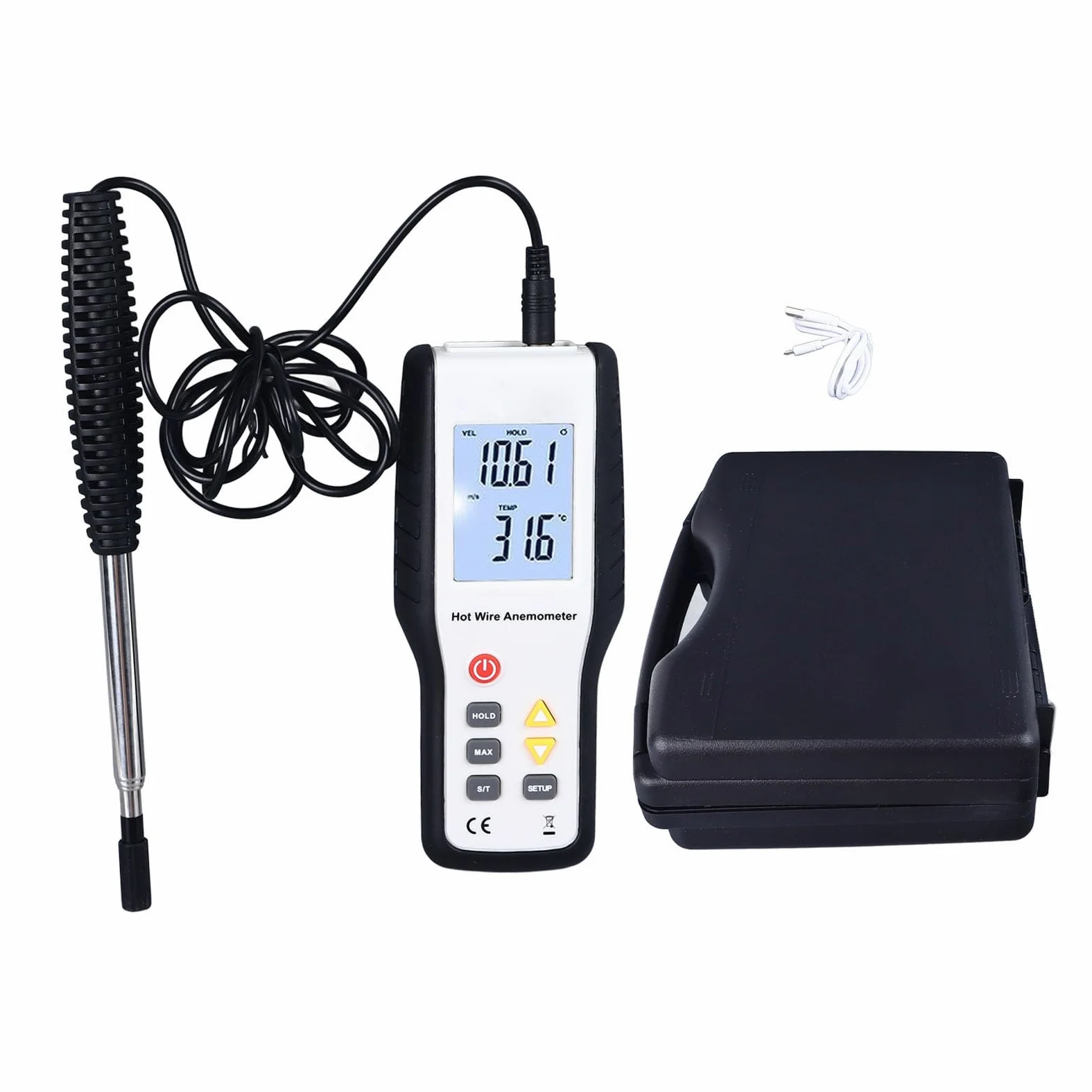 AMONIDA Anemómetro Térmico de Alta Sensibilidad Medidor de Velocidad del Viento Portátil con Pantalla LCD para Actividades Al Aire Libre Diseño Ergonómico Liviano