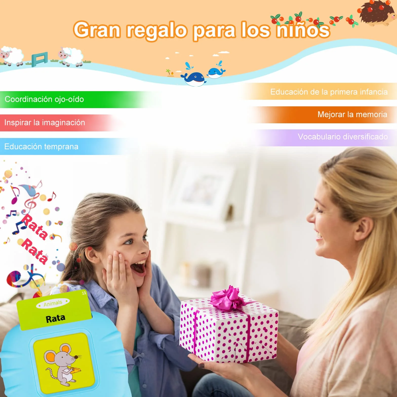 Tarjetas Flash Parlantes Juguetes de Aprendizaje 1-6 Años 112 Hojas 224 Español Palabras Juguetes Educativos Audibles Recurso Preescolar Electrónico Azul