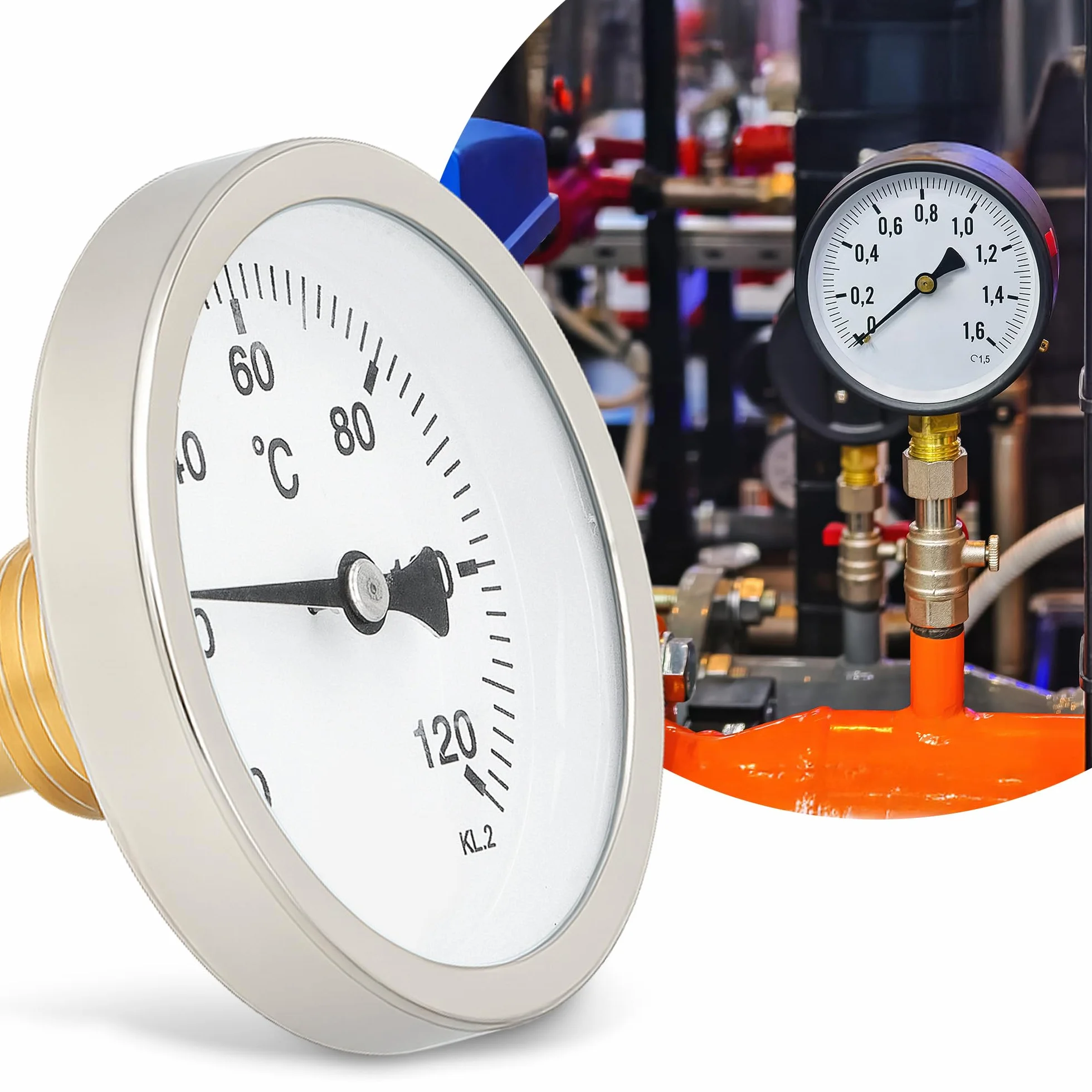 Termómetro Bimetálico de Contacto 1/4'' 40 mm 0-120°C Axial para Calderas