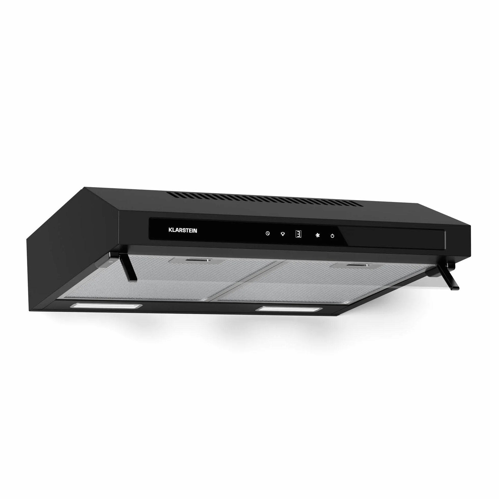 Klarstein Purista Force Campana Extractora 60cm Integrada Panel Táctil Led 400 m³/h Doble Motor Eficiencia Energética C Iluminación Led Filtro de Carbón Negro