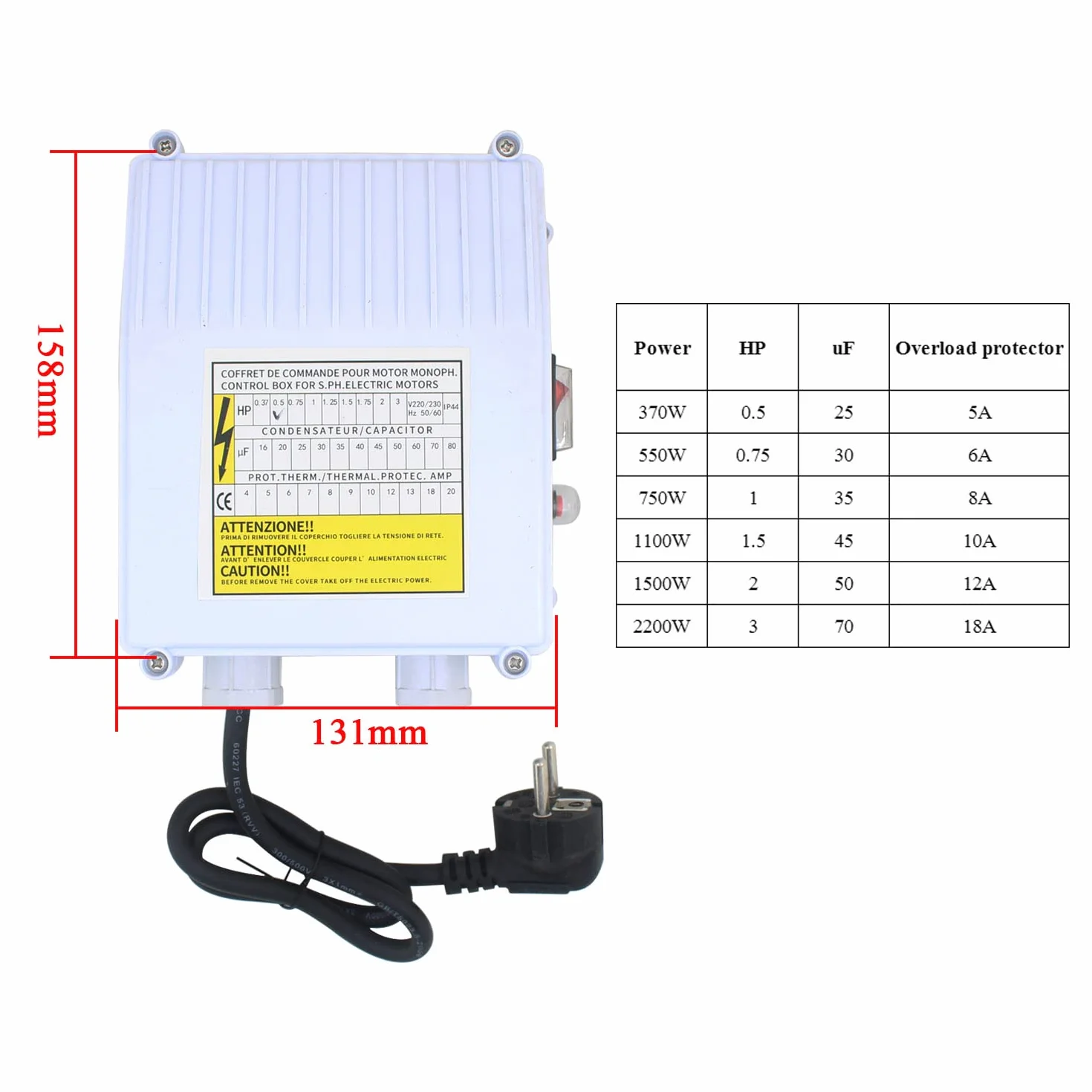 Caja de control para bomba sumergible 220V cuadro eléctrico 1.5HP condensador