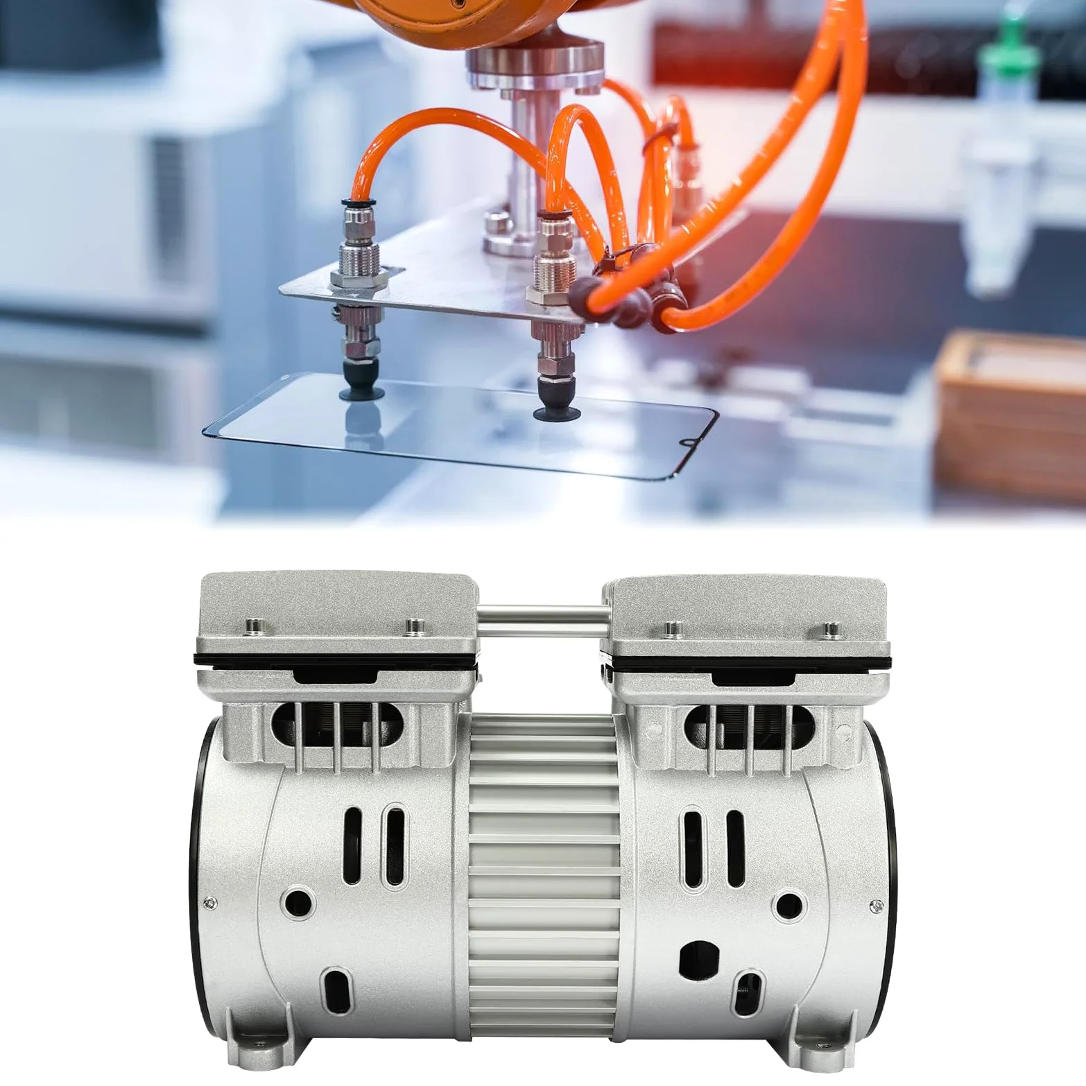 Bomba de aire silenciosa sin aceite, bomba de vacío sin aceite, cabezal de compresor de aire, velocidad 1400 rpm, bomba de vacío de laboratorio industrial, bomba de vacío sin aceite, cabezal de