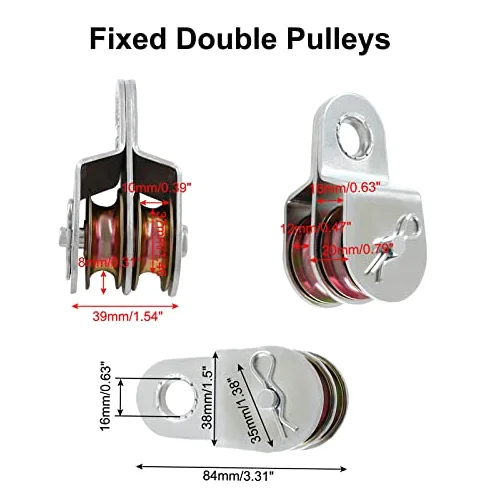 2 poleas dobles pesadas de acero inoxidable de 1.5 pulgadas, rodillo de polea doble para elevación eficiente de la cuerda, ideal para uso doméstico e industrial