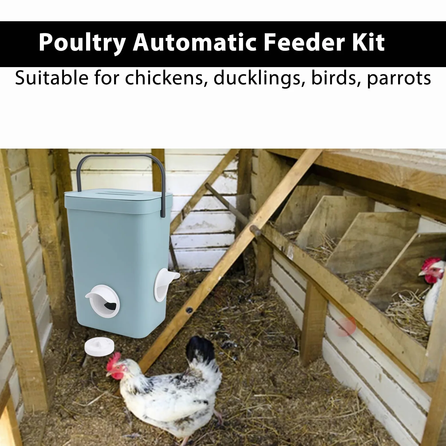 JEOZBM Juego de Comedero y Bebedero para Pollos, Bebedero Automático para Tazas de Pollo, Comederos para Aves de Corral, Dispensador de Agua para Pollo, Pato y Pavo