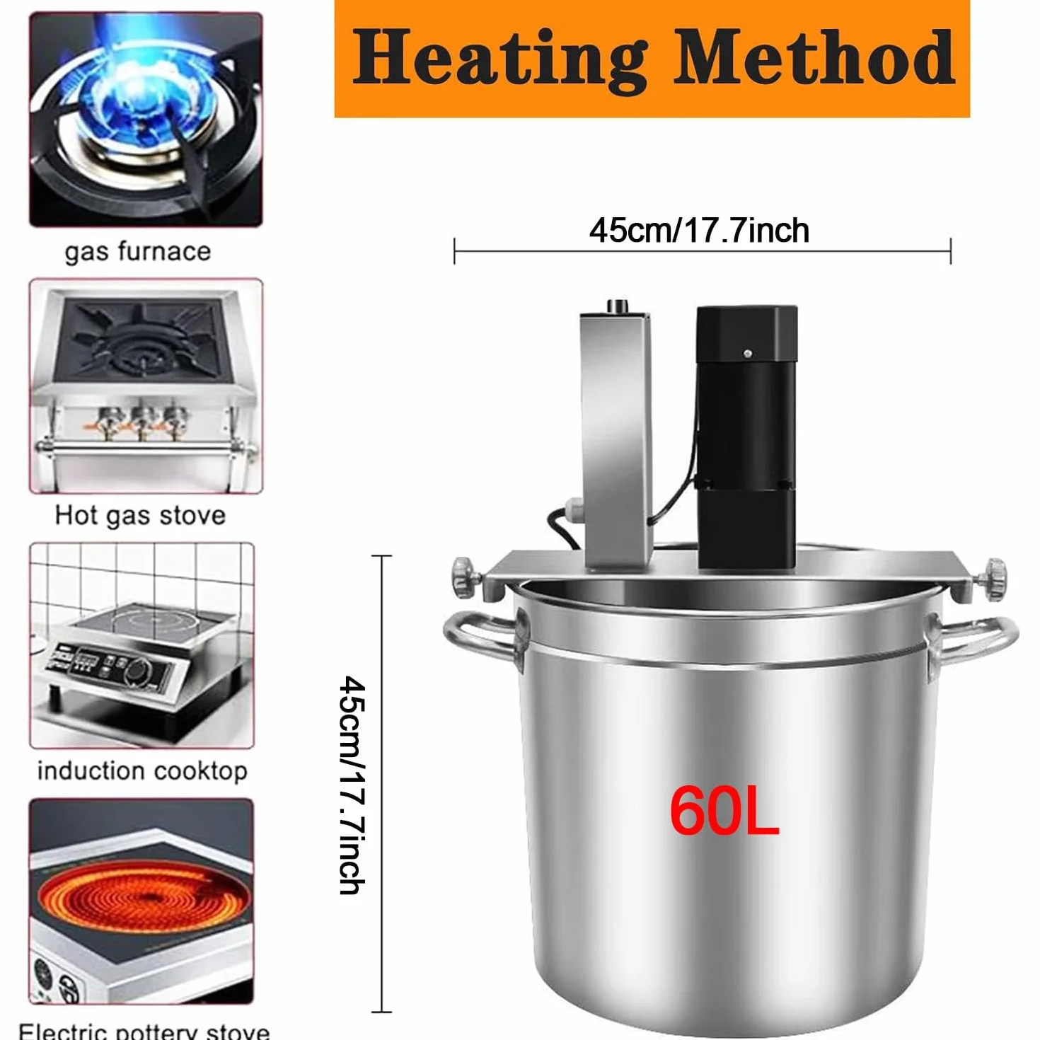 Olla Caliente Mezcladora Automática, Acero Inoxidable, Raspador de 4 Cuchillas, Velocidad Regulable, Máquina para Freír Salsas y Condimentos para Restaurantes, Hoteles y Fábricas 60L