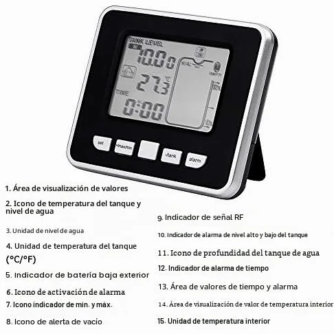 LiebeWH Sensor de nivel de líquido ultrasónico con alarma, depósito de agua ultrasónico, medidor de profundidad de líquido, sensor con indicador de temperatura