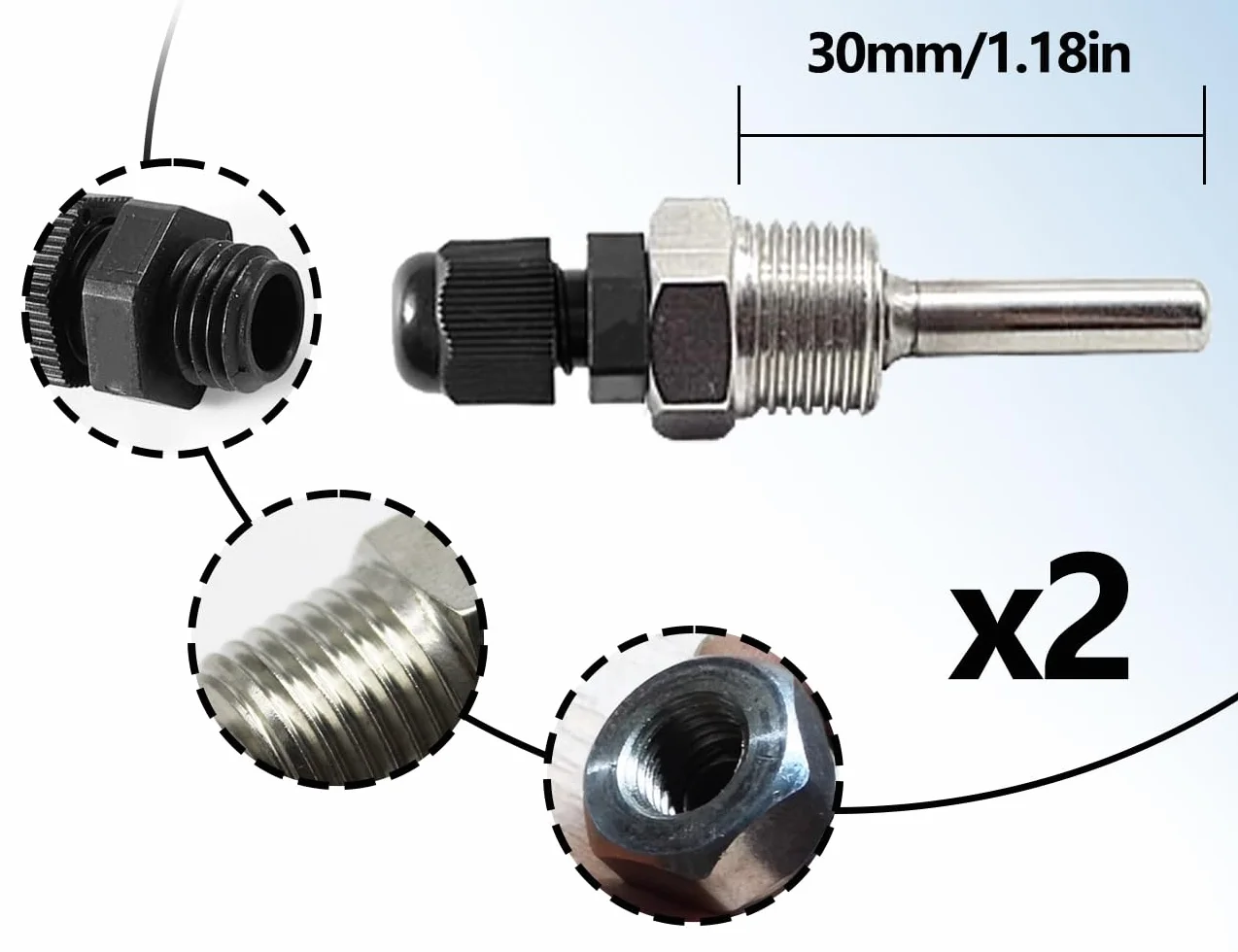 2 piezas de manguitos de inmersión,termopozo de acero inoxidable,tubos de protección de inmersión para termopares,sensor de tubo de rosca G 1/2 pulgada con tornillo de bloqueo(8 * 30 mm)